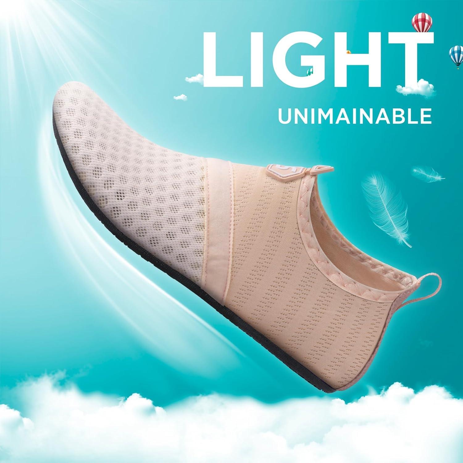 imageSEEKWAY Water Shoes QuickDry Aqua Socks Barefoot Slipon for Beach Pool Swim River Yoga Lake Surf Women Men Black SK0012gnude Pink