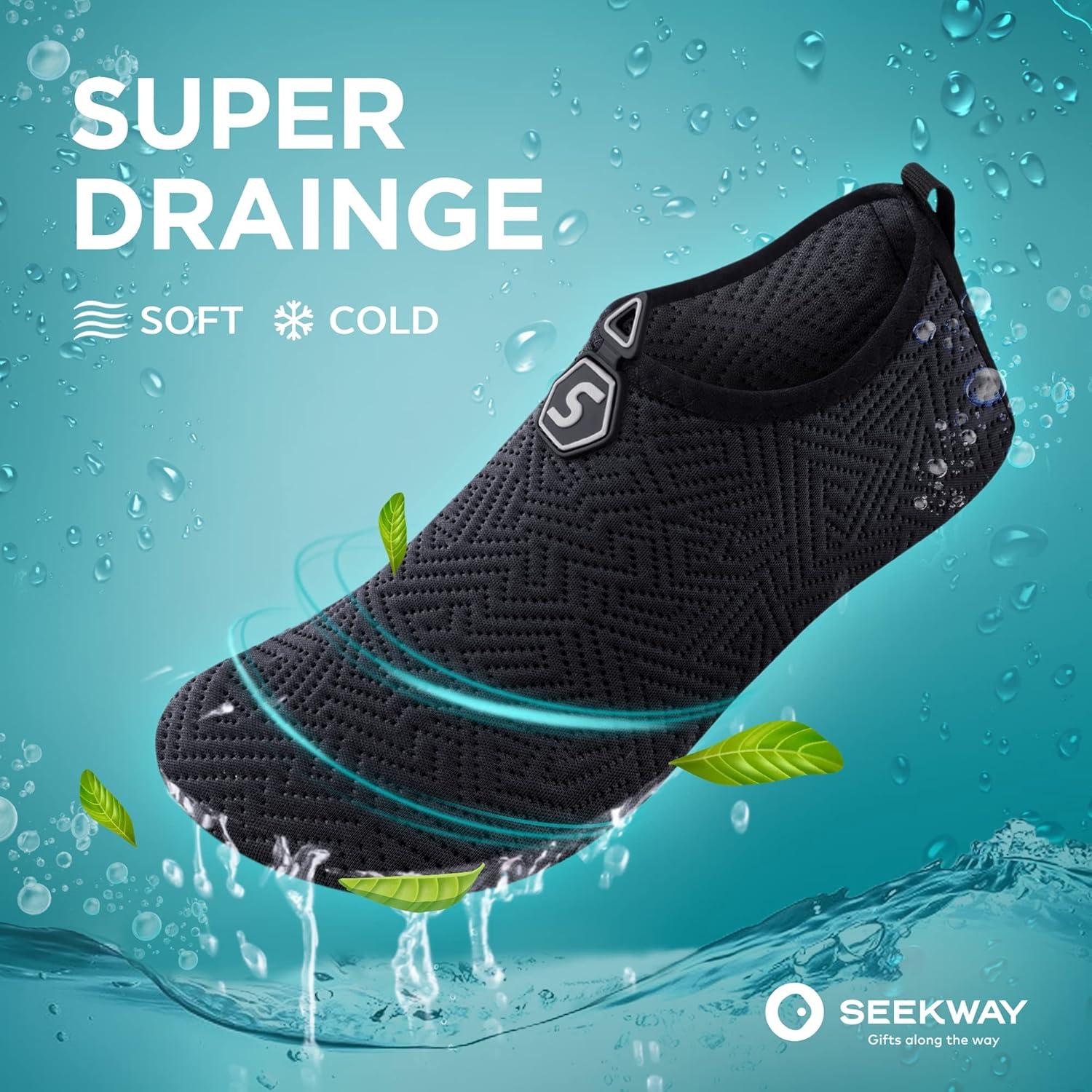imageSEEKWAY Water Shoes QuickDry Aqua Socks Barefoot Slipon for Beach Pool Swim River Yoga Lake Surf Women Men Black SK0013a741 Black