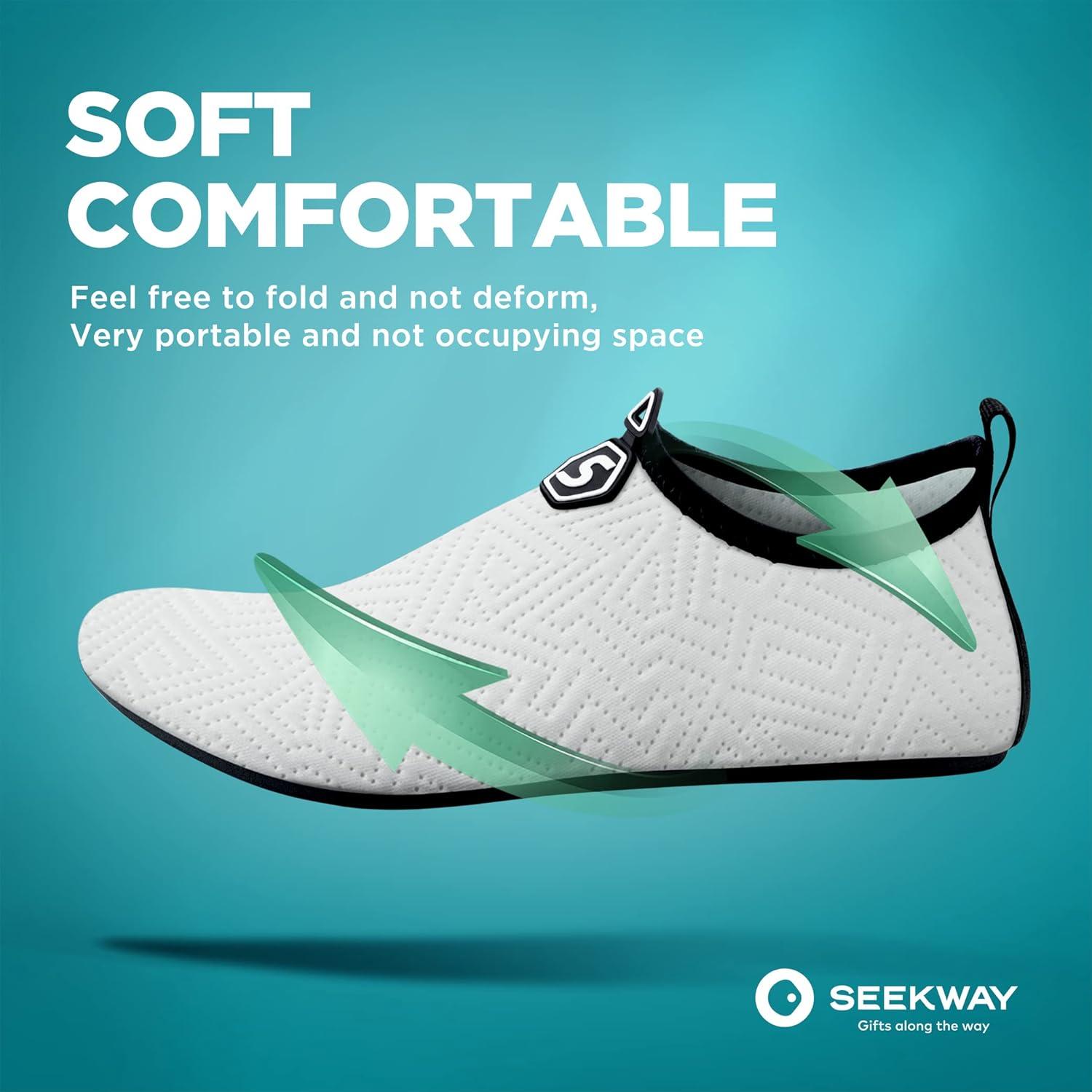 imageSEEKWAY Water Shoes QuickDry Aqua Socks Barefoot Slipon for Beach Pool Swim River Yoga Lake Surf Women Men Black SK0013d744 White