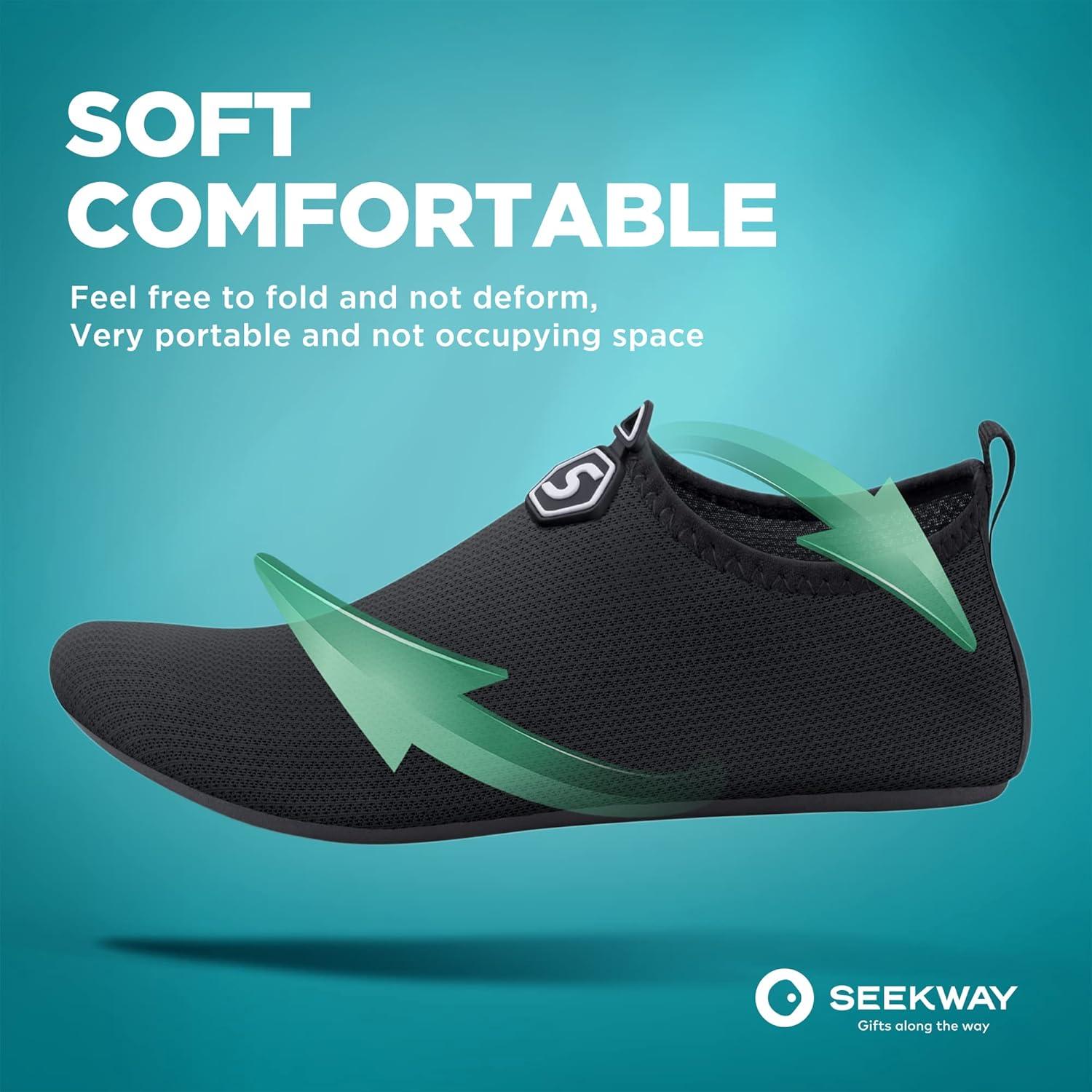 imageSEEKWAY Water Shoes QuickDry Aqua Socks Barefoot Slipon for Beach Pool Swim River Yoga Lake Surf Women Men Black SK0014adrop Black