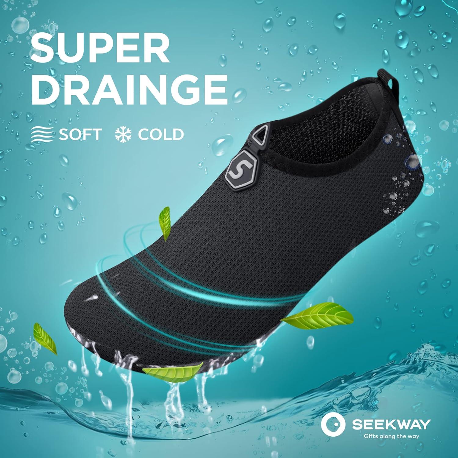 imageSEEKWAY Water Shoes QuickDry Aqua Socks Barefoot Slipon for Beach Pool Swim River Yoga Lake Surf Women Men Black SK0014adrop Black