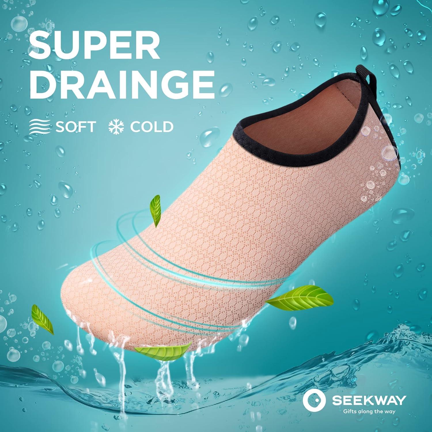 imageSEEKWAY Water Shoes QuickDry Aqua Socks Barefoot Slipon for Beach Pool Swim River Yoga Lake Surf Women Men Black SK0015bcetus Flesh Color