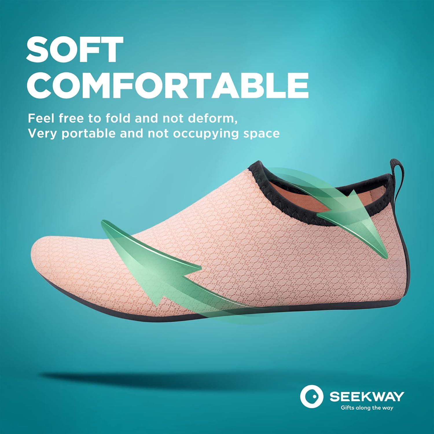 imageSEEKWAY Water Shoes QuickDry Aqua Socks Barefoot Slipon for Beach Pool Swim River Yoga Lake Surf Women Men Black SK0015bcetus Flesh Color