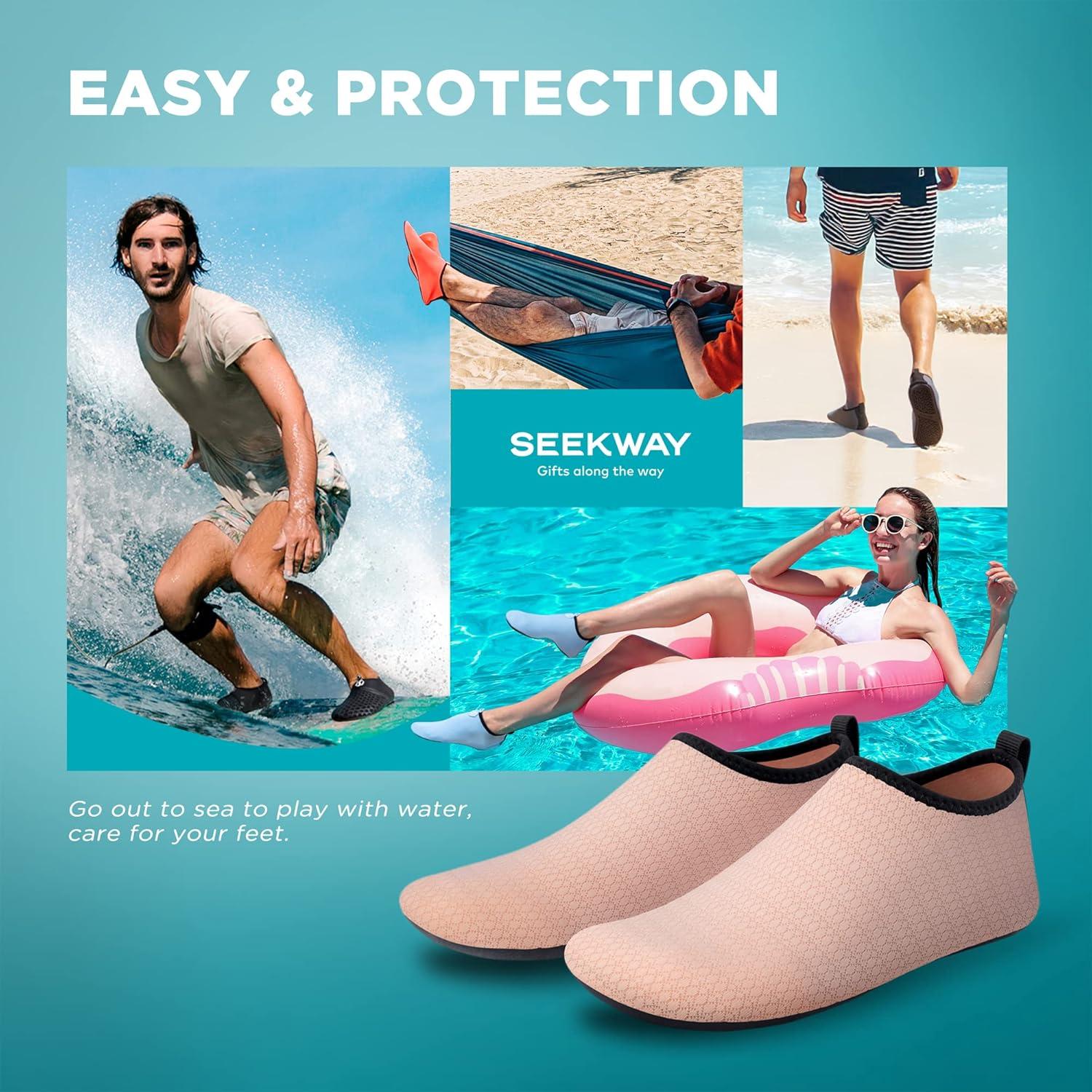 imageSEEKWAY Water Shoes QuickDry Aqua Socks Barefoot Slipon for Beach Pool Swim River Yoga Lake Surf Women Men Black SK0015bcetus Flesh Color