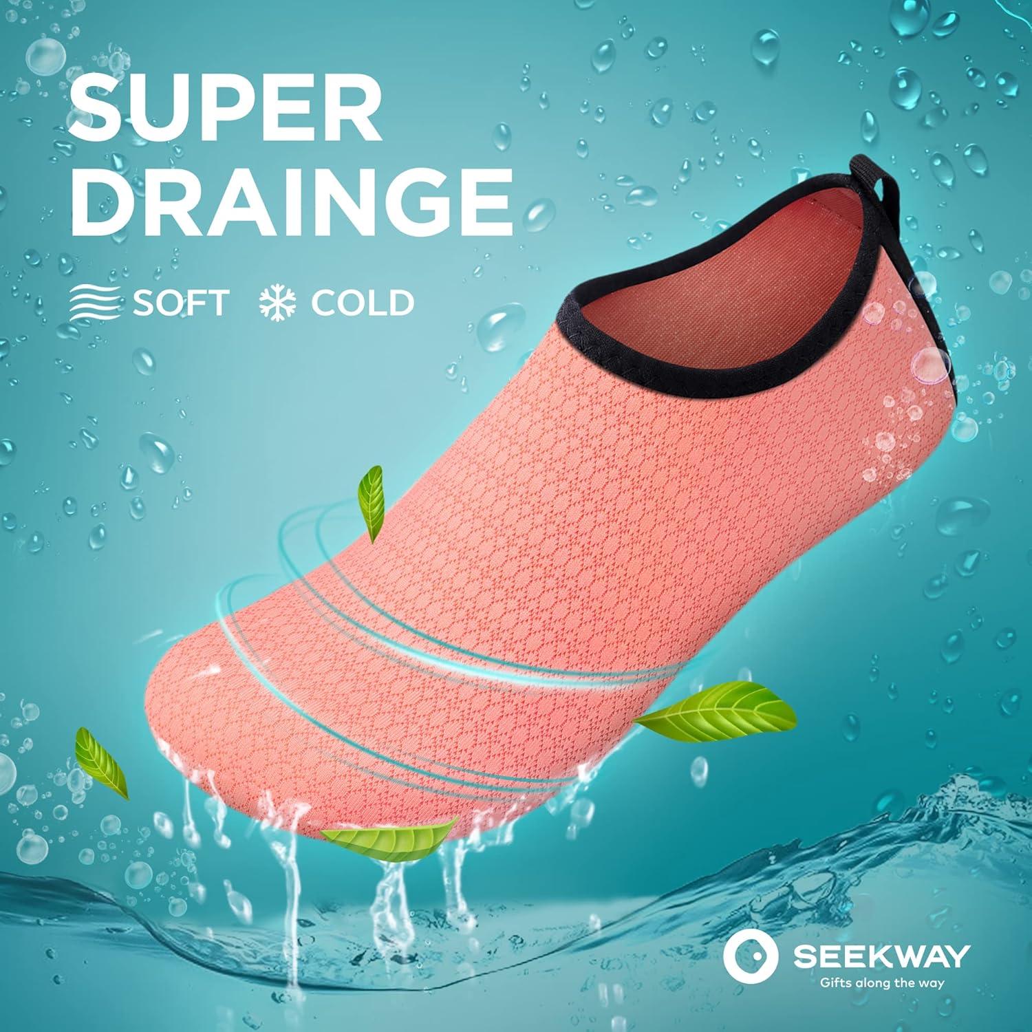 imageSEEKWAY Water Shoes QuickDry Aqua Socks Barefoot Slipon for Beach Pool Swim River Yoga Lake Surf Women Men Black SK0015ccetus Pink