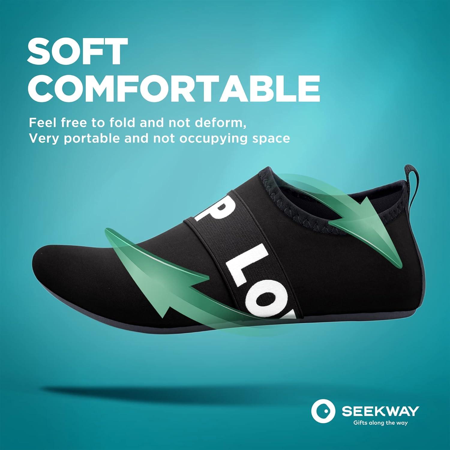 imageSEEKWAY Water Shoes QuickDry Aqua Socks Barefoot Slipon for Beach Pool Swim River Yoga Lake Surf Women Men Black SK0016cbelt B1ack White