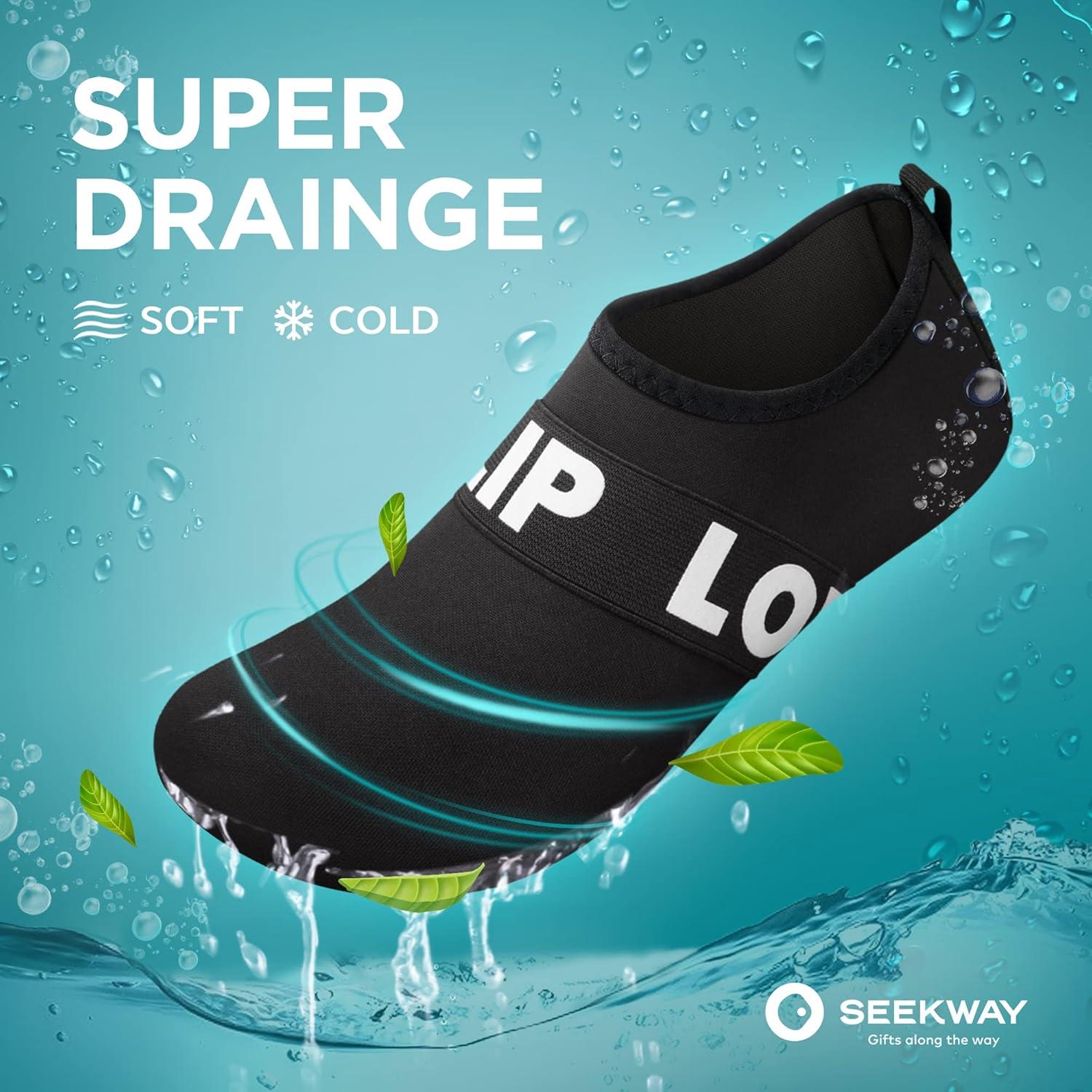 imageSEEKWAY Water Shoes QuickDry Aqua Socks Barefoot Slipon for Beach Pool Swim River Yoga Lake Surf Women Men Black SK0016cbelt B1ack White