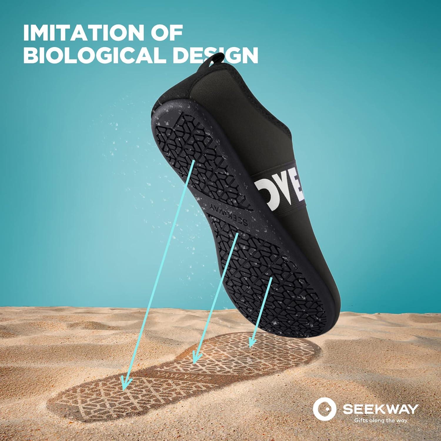 imageSEEKWAY Water Shoes QuickDry Aqua Socks Barefoot Slipon for Beach Pool Swim River Yoga Lake Surf Women Men Black SK0016cbelt B1ack White