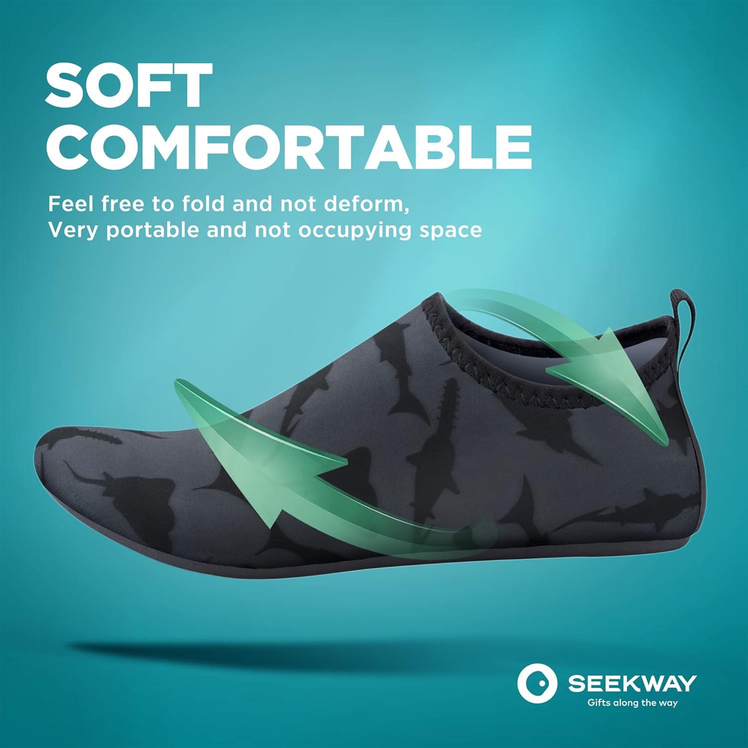 imageSEEKWAY Water Shoes QuickDry Aqua Socks Barefoot Slipon for Beach Pool Swim River Yoga Lake Surf Women Men Black SK0017aablack Shark