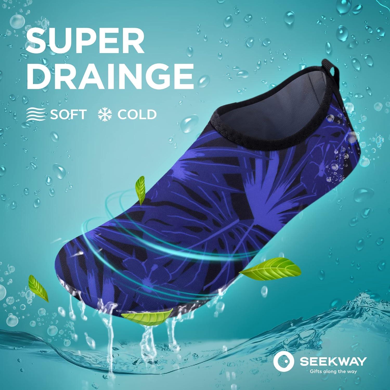 imageSEEKWAY Water Shoes QuickDry Aqua Socks Barefoot Slipon for Beach Pool Swim River Yoga Lake Surf Women Men Black SK0017batree Shadow
