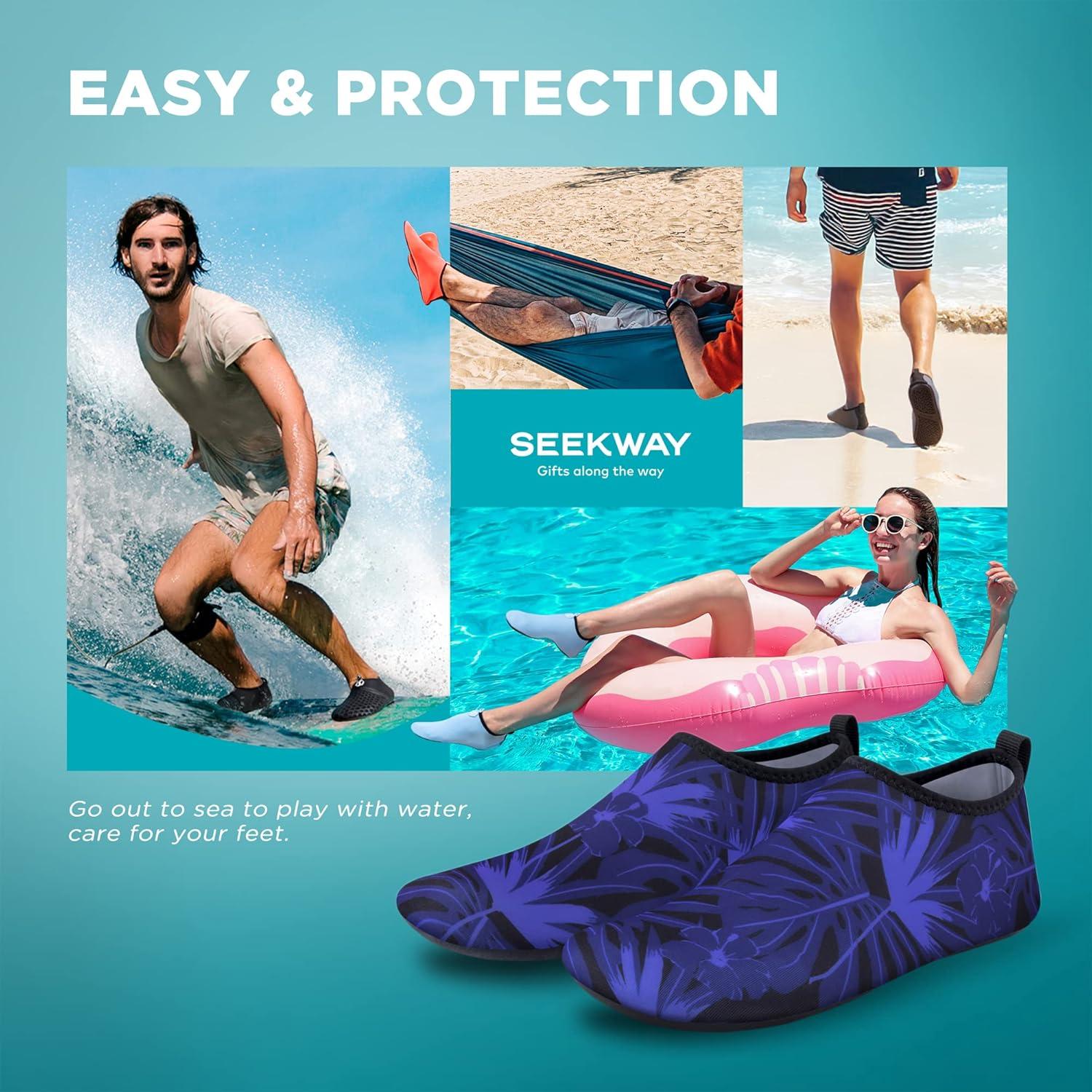 imageSEEKWAY Water Shoes QuickDry Aqua Socks Barefoot Slipon for Beach Pool Swim River Yoga Lake Surf Women Men Black SK0017batree Shadow