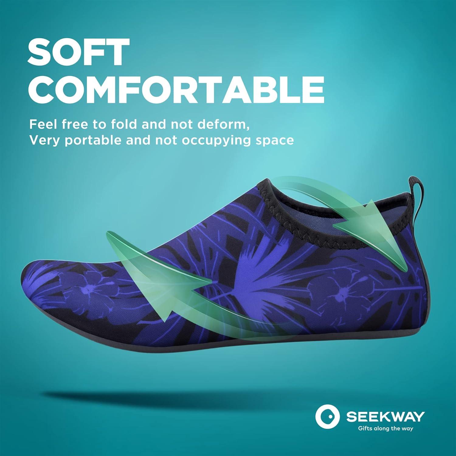 imageSEEKWAY Water Shoes QuickDry Aqua Socks Barefoot Slipon for Beach Pool Swim River Yoga Lake Surf Women Men Black SK0017batree Shadow