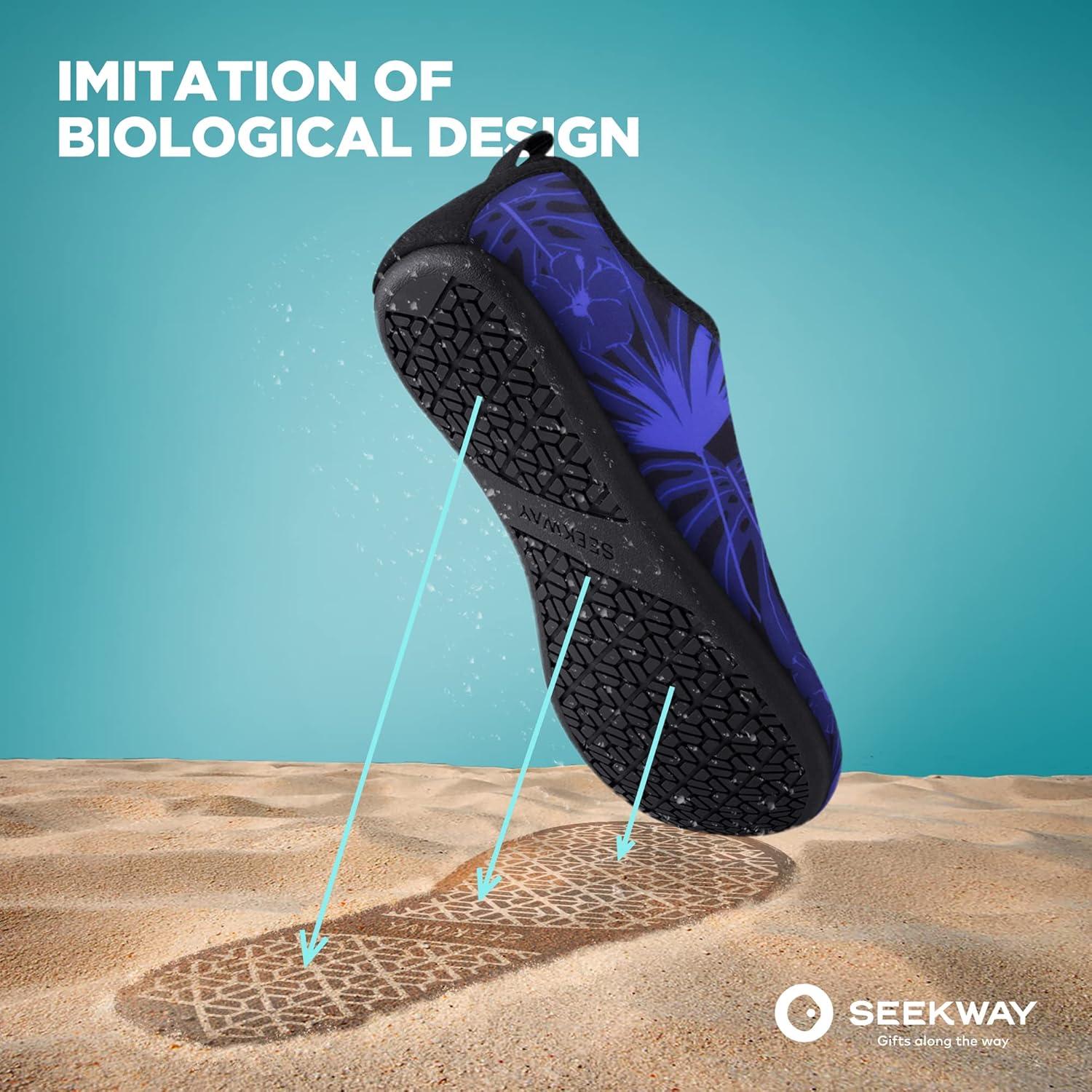 imageSEEKWAY Water Shoes QuickDry Aqua Socks Barefoot Slipon for Beach Pool Swim River Yoga Lake Surf Women Men Black SK0017batree Shadow