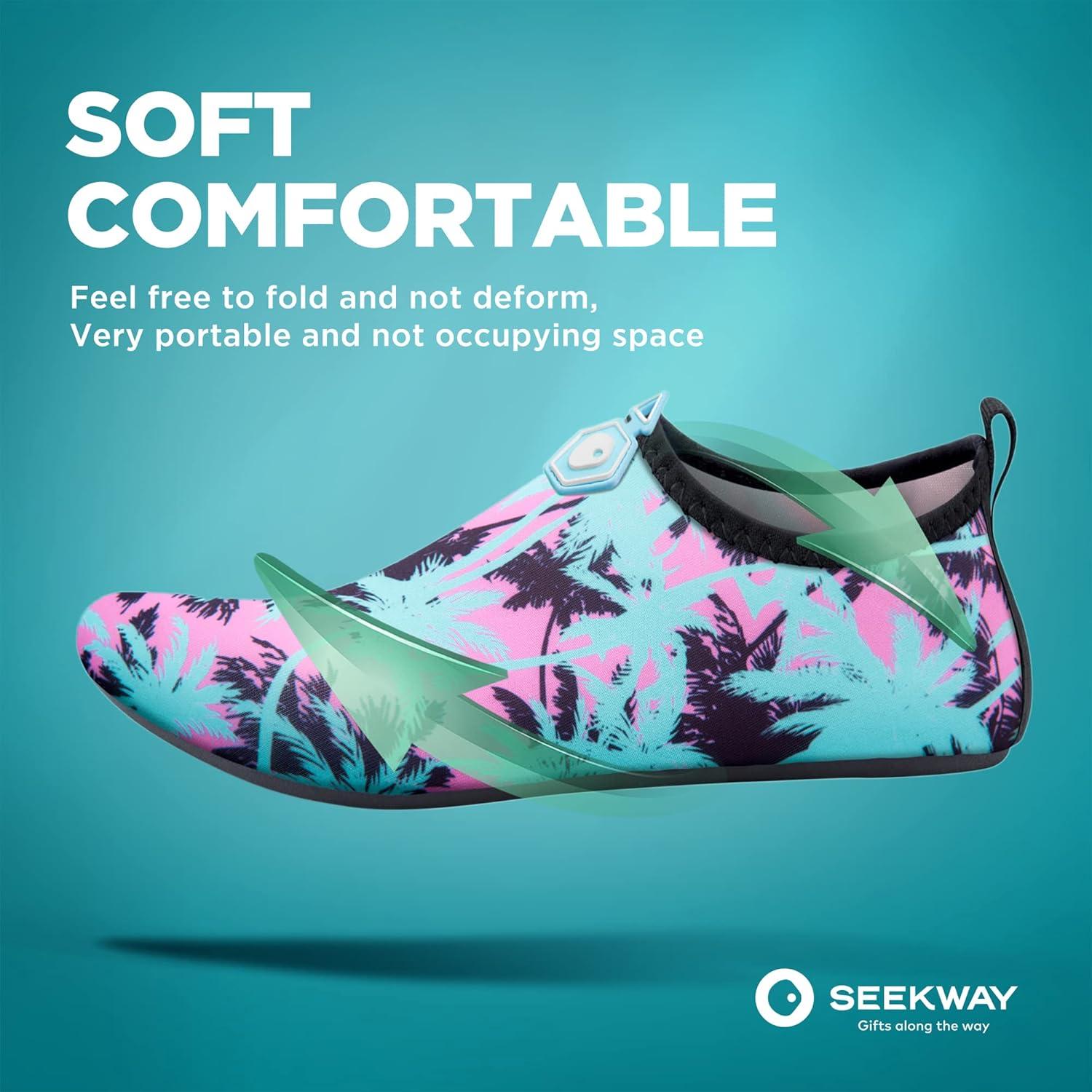 imageSEEKWAY Water Shoes QuickDry Aqua Socks Barefoot Slipon for Beach Pool Swim River Yoga Lake Surf Women Men Black SK0017bdcoconut Tree