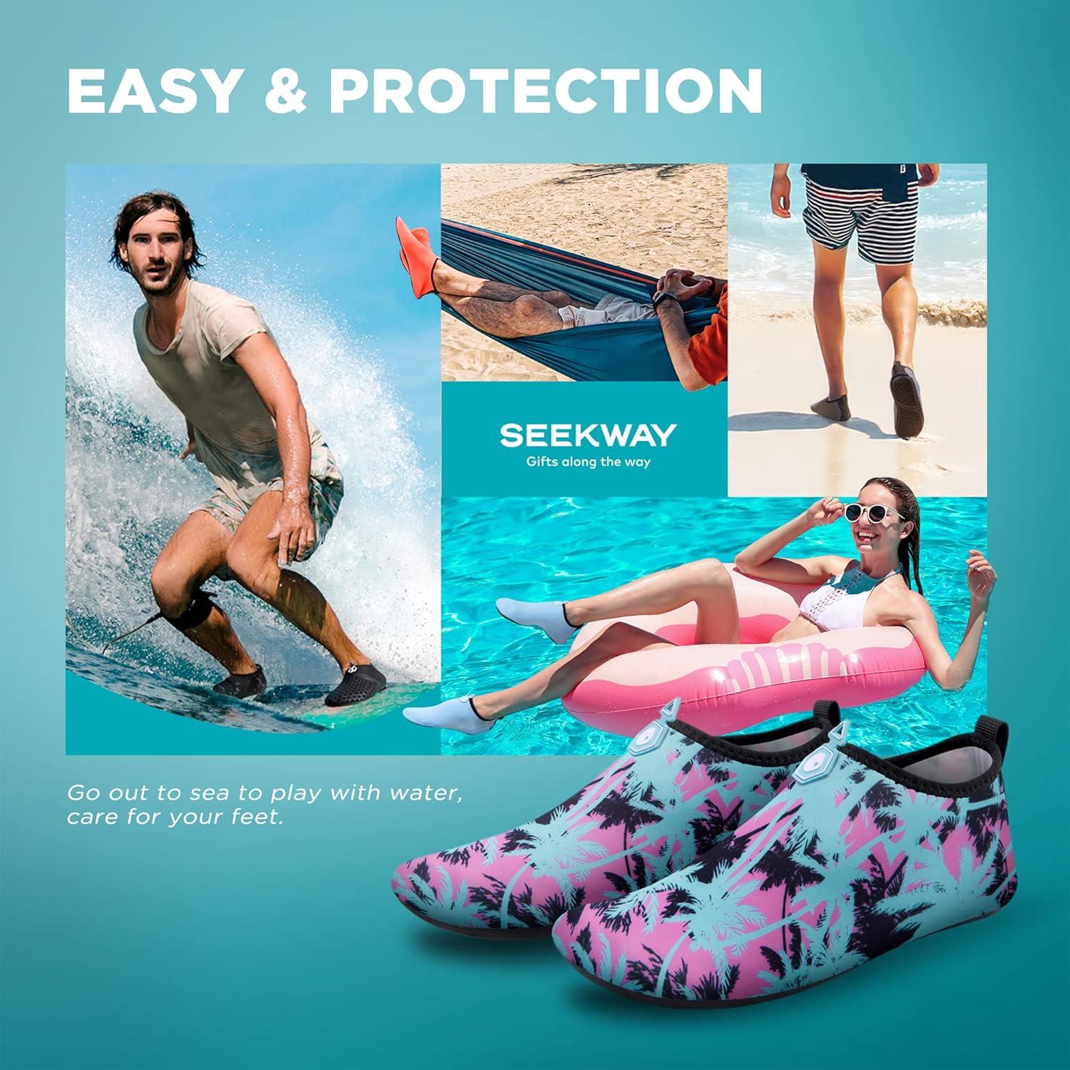 imageSEEKWAY Water Shoes QuickDry Aqua Socks Barefoot Slipon for Beach Pool Swim River Yoga Lake Surf Women Men Black SK0017bdcoconut Tree