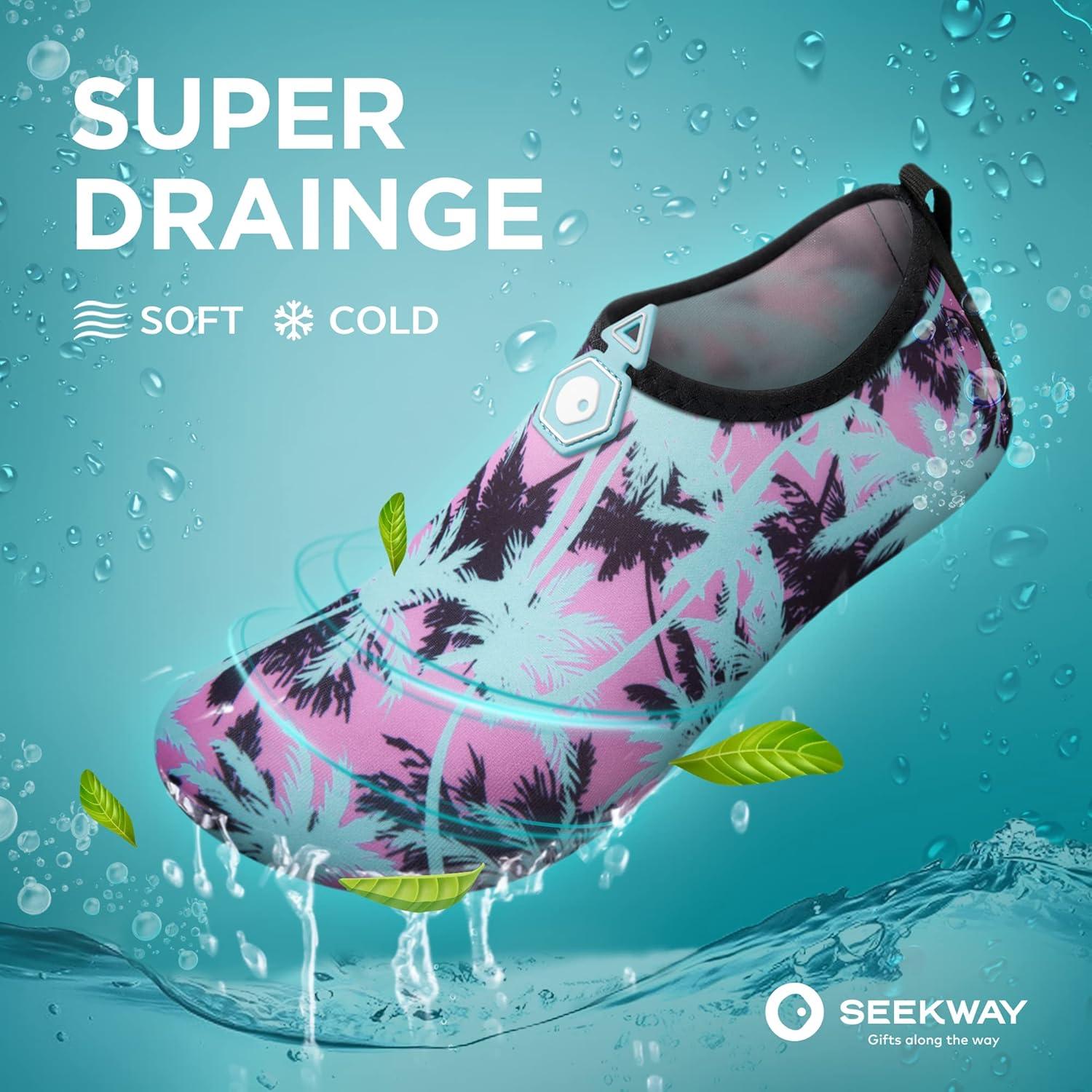 imageSEEKWAY Water Shoes QuickDry Aqua Socks Barefoot Slipon for Beach Pool Swim River Yoga Lake Surf Women Men Black SK0017bdcoconut Tree