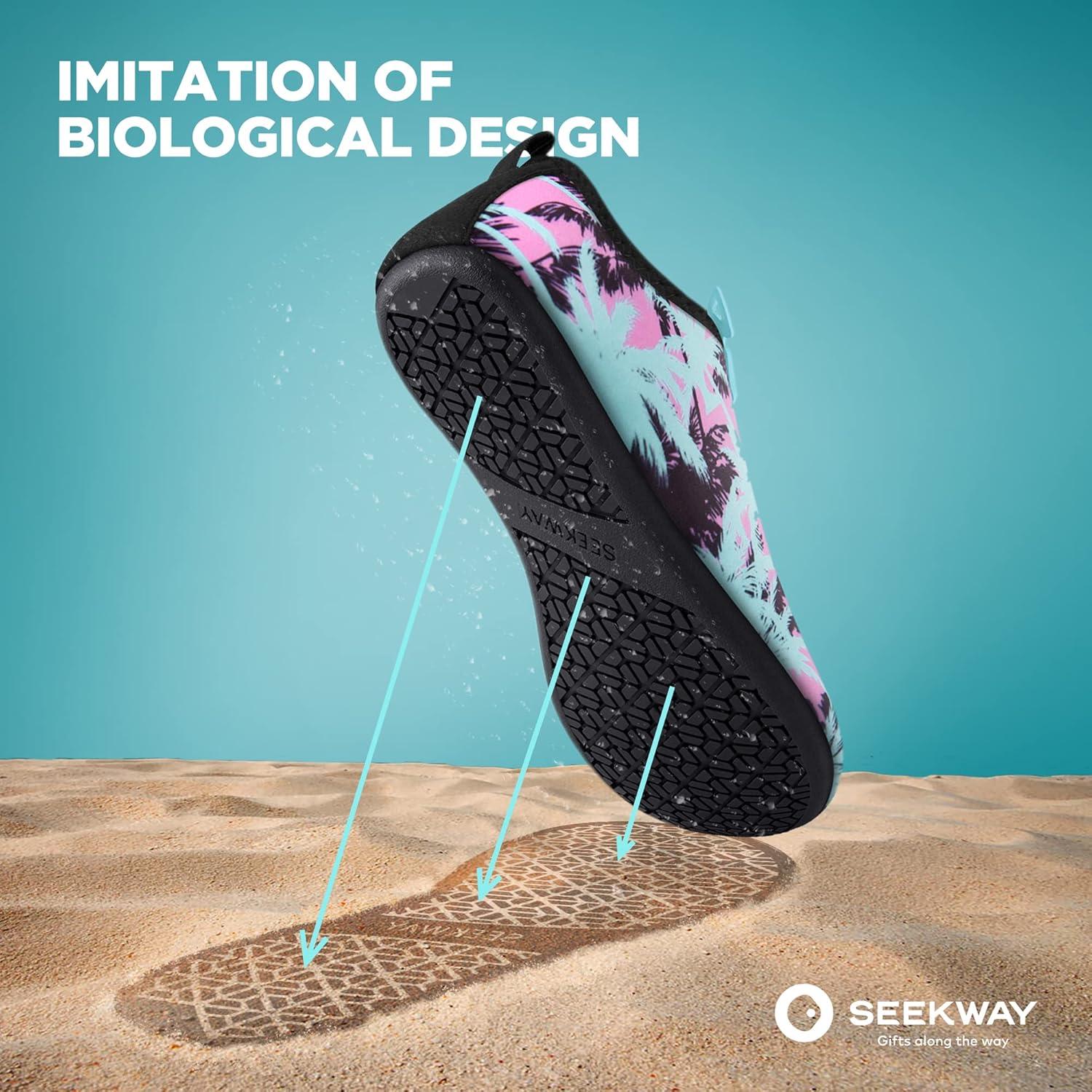 imageSEEKWAY Water Shoes QuickDry Aqua Socks Barefoot Slipon for Beach Pool Swim River Yoga Lake Surf Women Men Black SK0017bdcoconut Tree