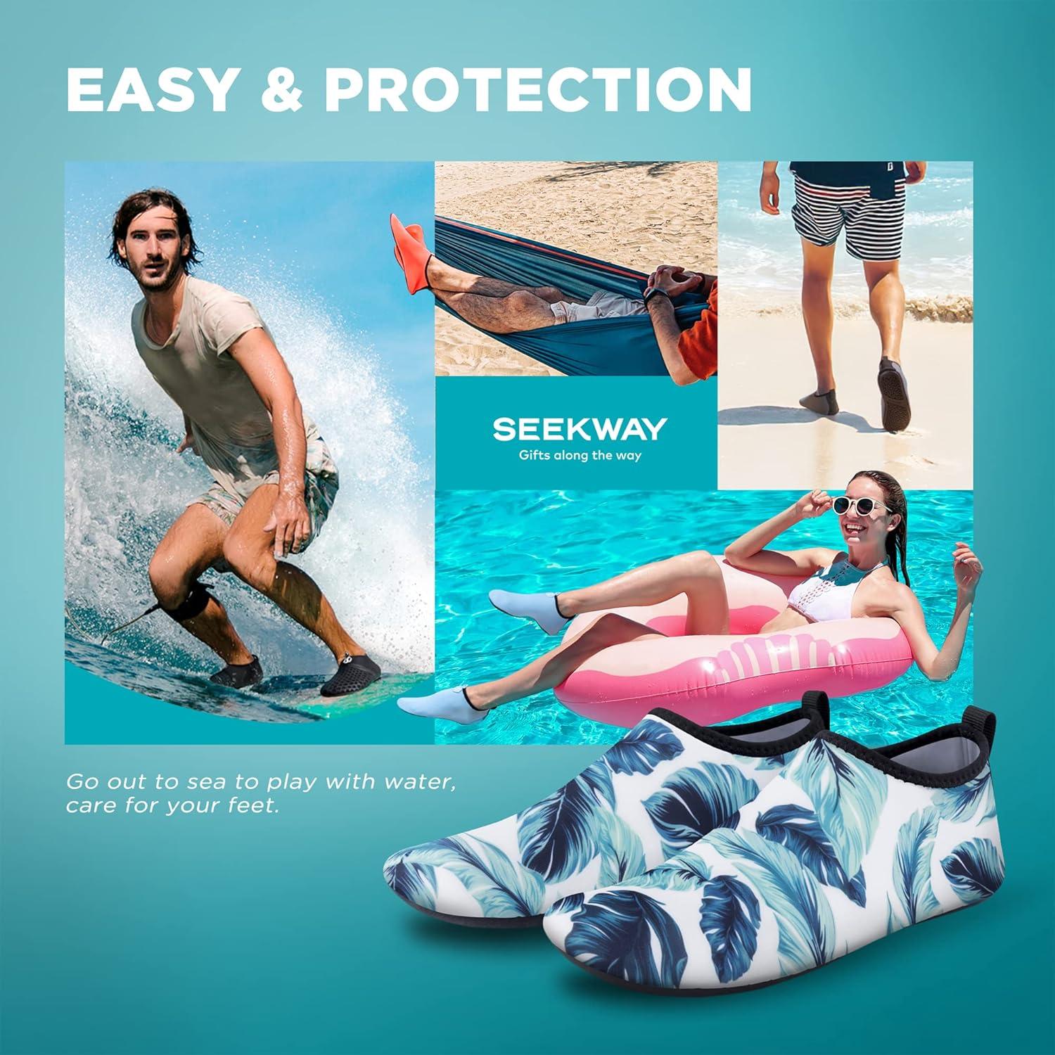imageSEEKWAY Water Shoes QuickDry Aqua Socks Barefoot Slipon for Beach Pool Swim River Yoga Lake Surf Women Men Black SK0017bemint Leaf