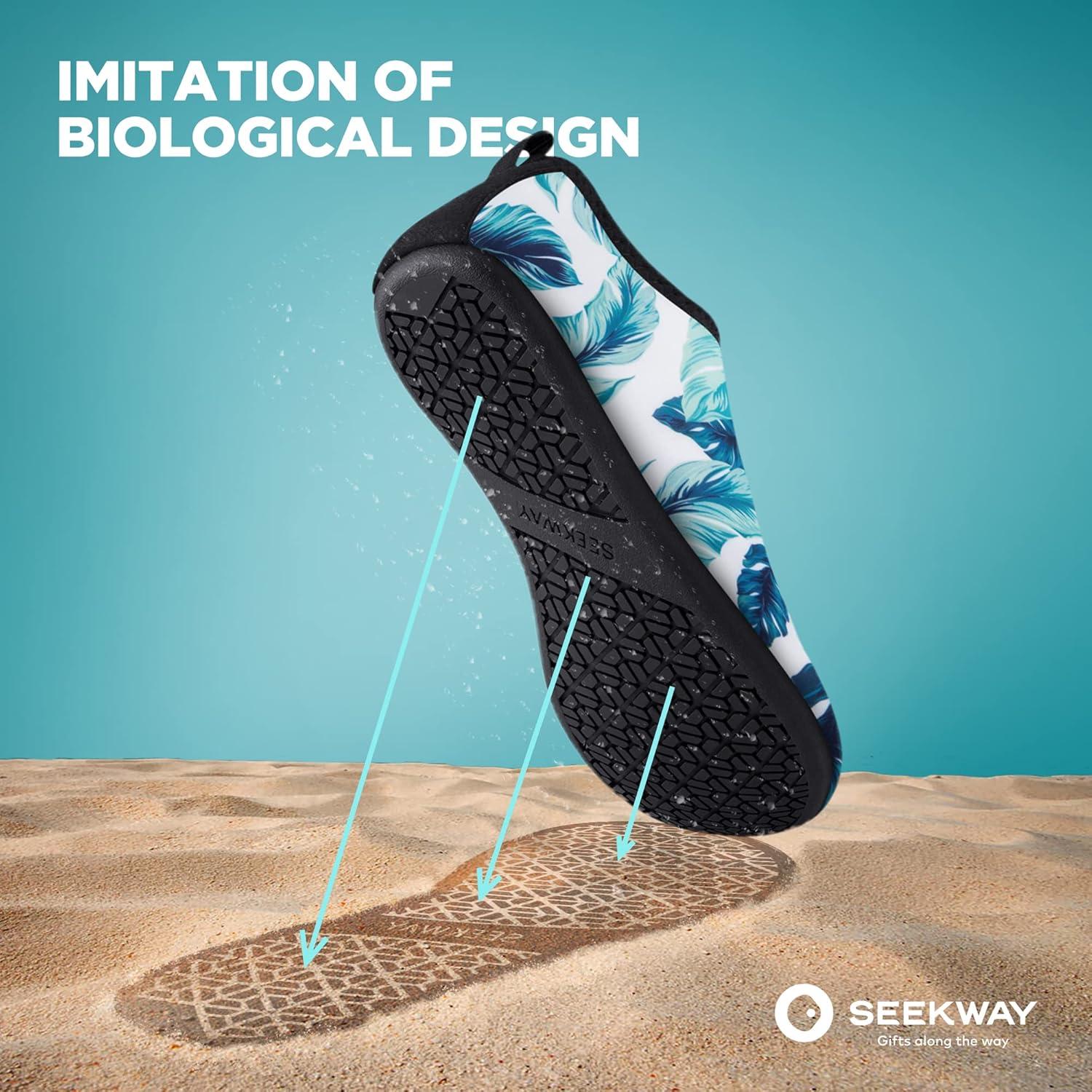 imageSEEKWAY Water Shoes QuickDry Aqua Socks Barefoot Slipon for Beach Pool Swim River Yoga Lake Surf Women Men Black SK0017bemint Leaf