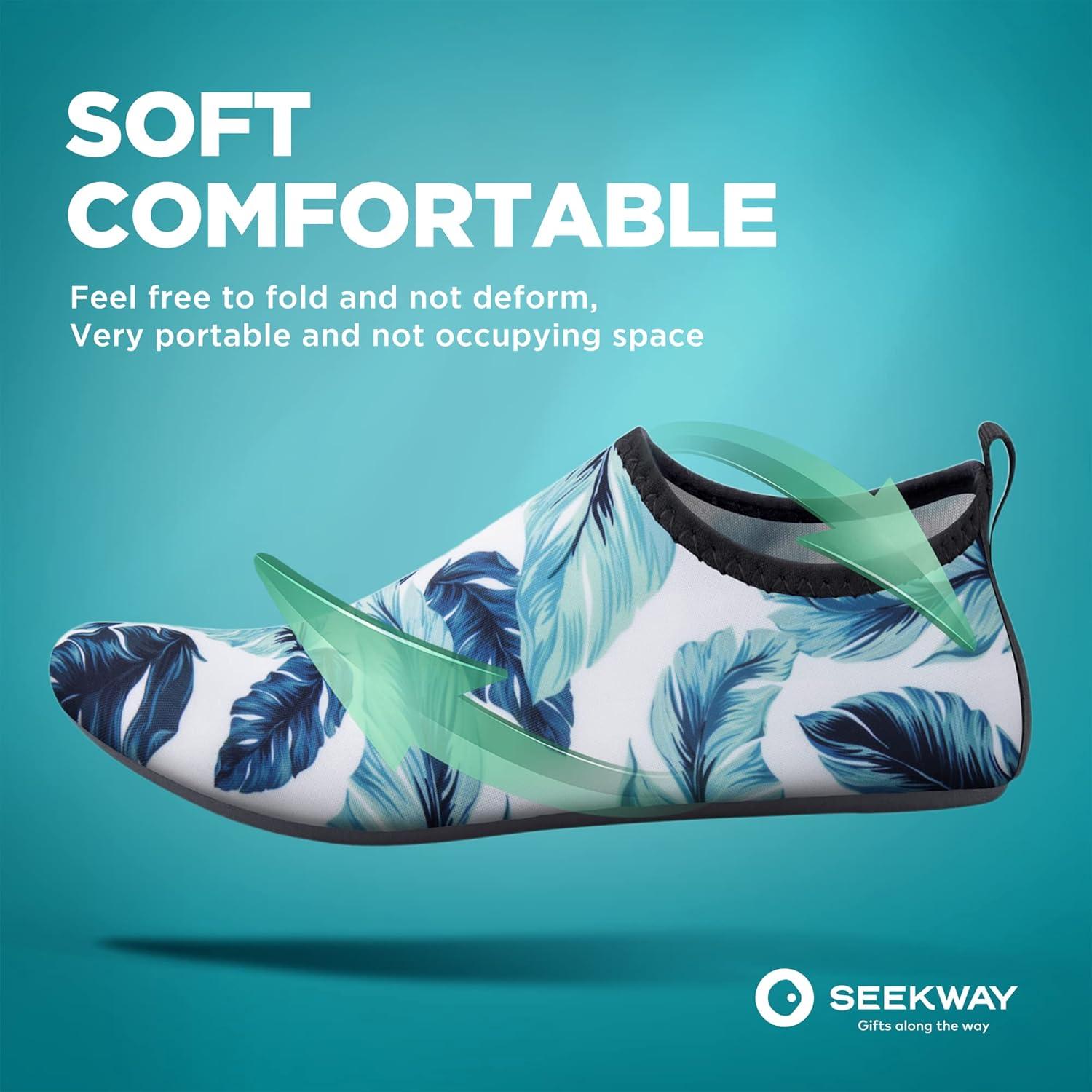 imageSEEKWAY Water Shoes QuickDry Aqua Socks Barefoot Slipon for Beach Pool Swim River Yoga Lake Surf Women Men Black SK0017bemint Leaf