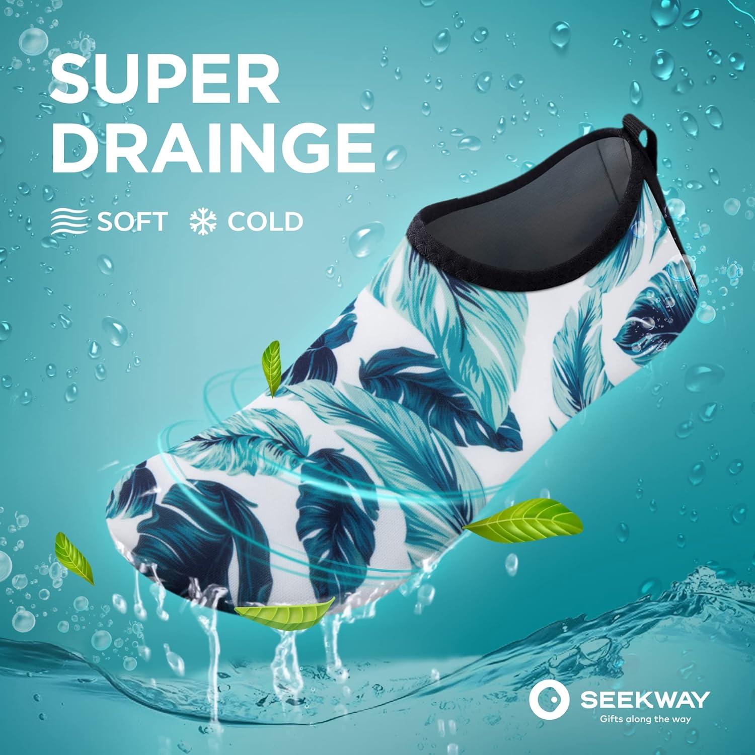 imageSEEKWAY Water Shoes QuickDry Aqua Socks Barefoot Slipon for Beach Pool Swim River Yoga Lake Surf Women Men Black SK0017bemint Leaf