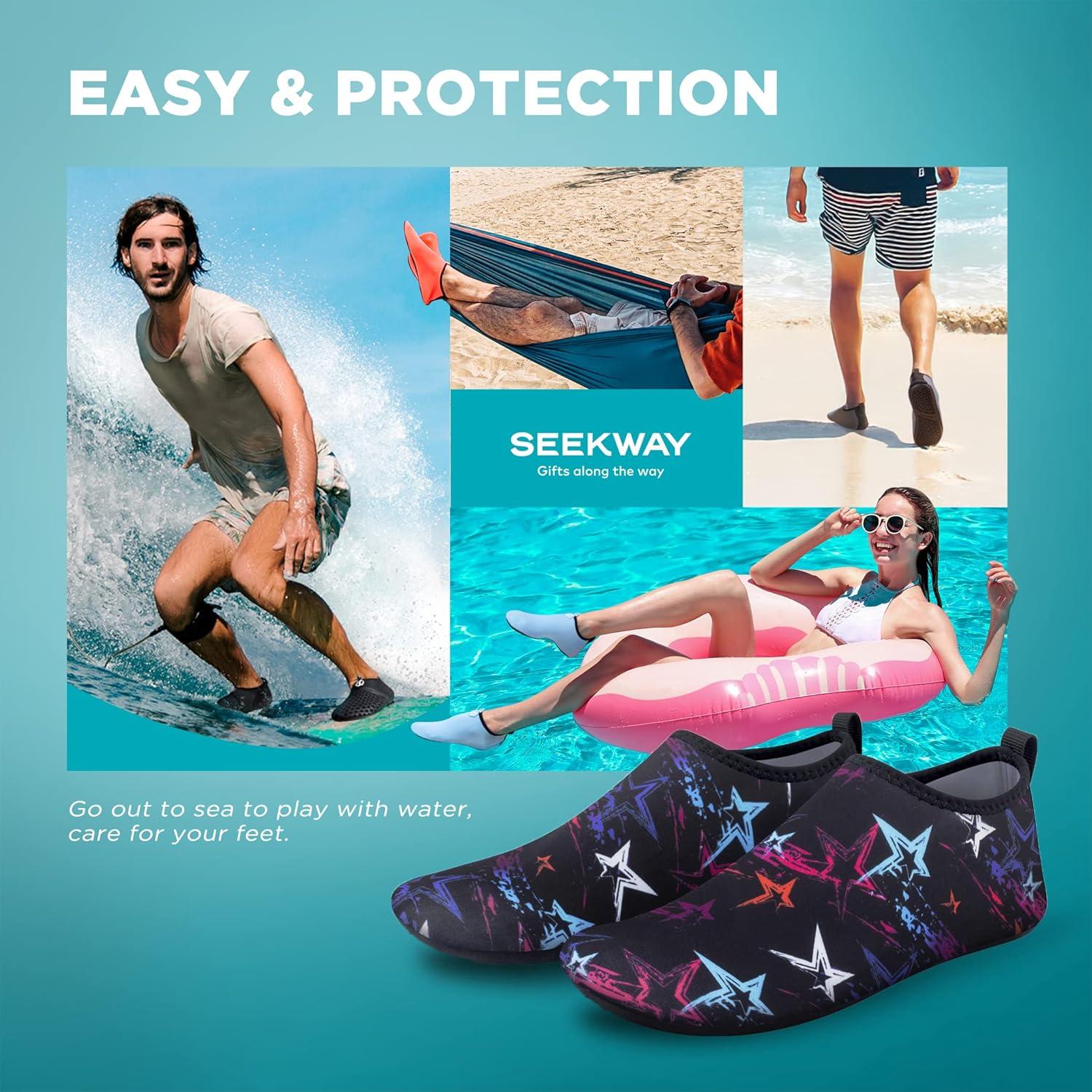 imageSEEKWAY Water Shoes QuickDry Aqua Socks Barefoot Slipon for Beach Pool Swim River Yoga Lake Surf Women Men Black SK0017castar