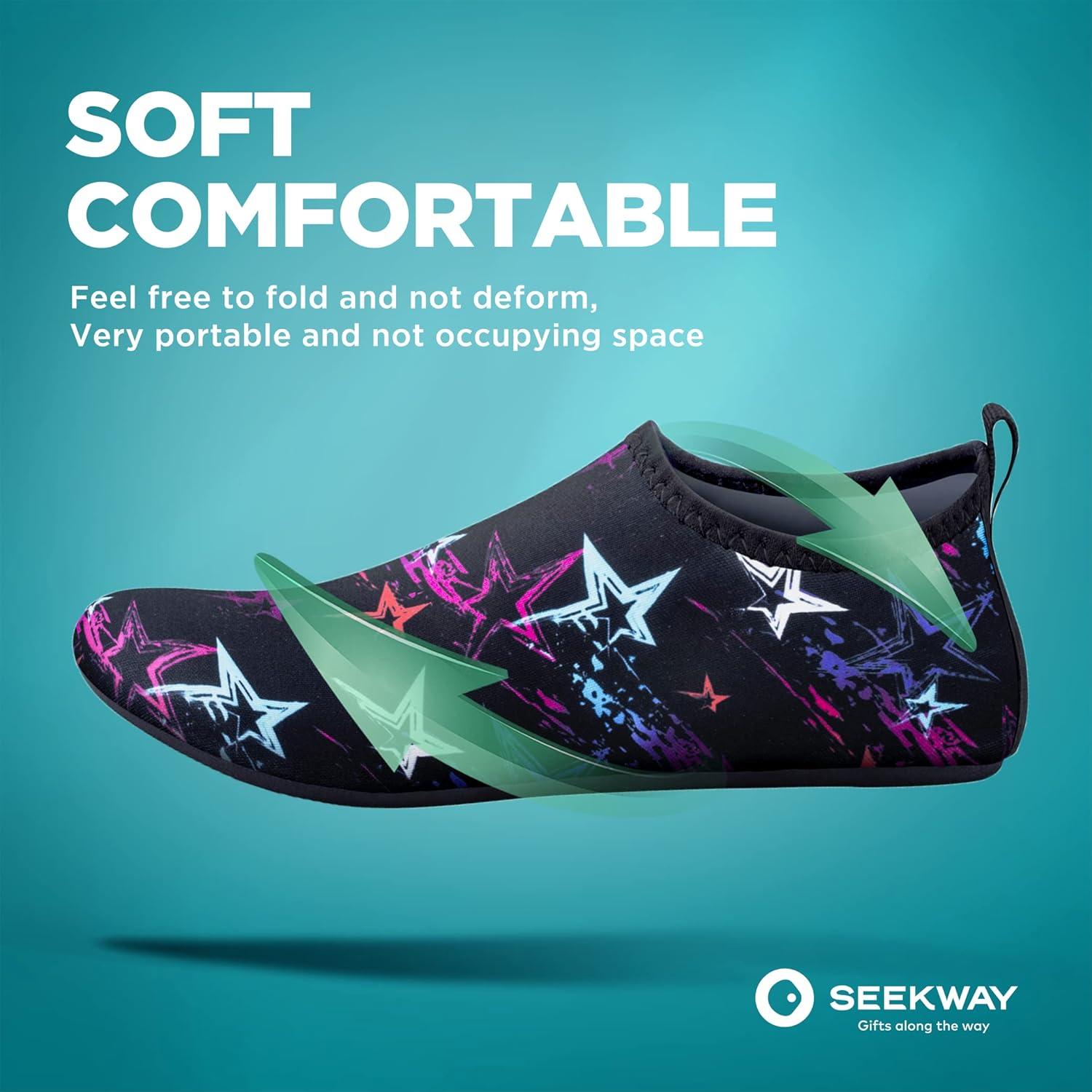imageSEEKWAY Water Shoes QuickDry Aqua Socks Barefoot Slipon for Beach Pool Swim River Yoga Lake Surf Women Men Black SK0017castar