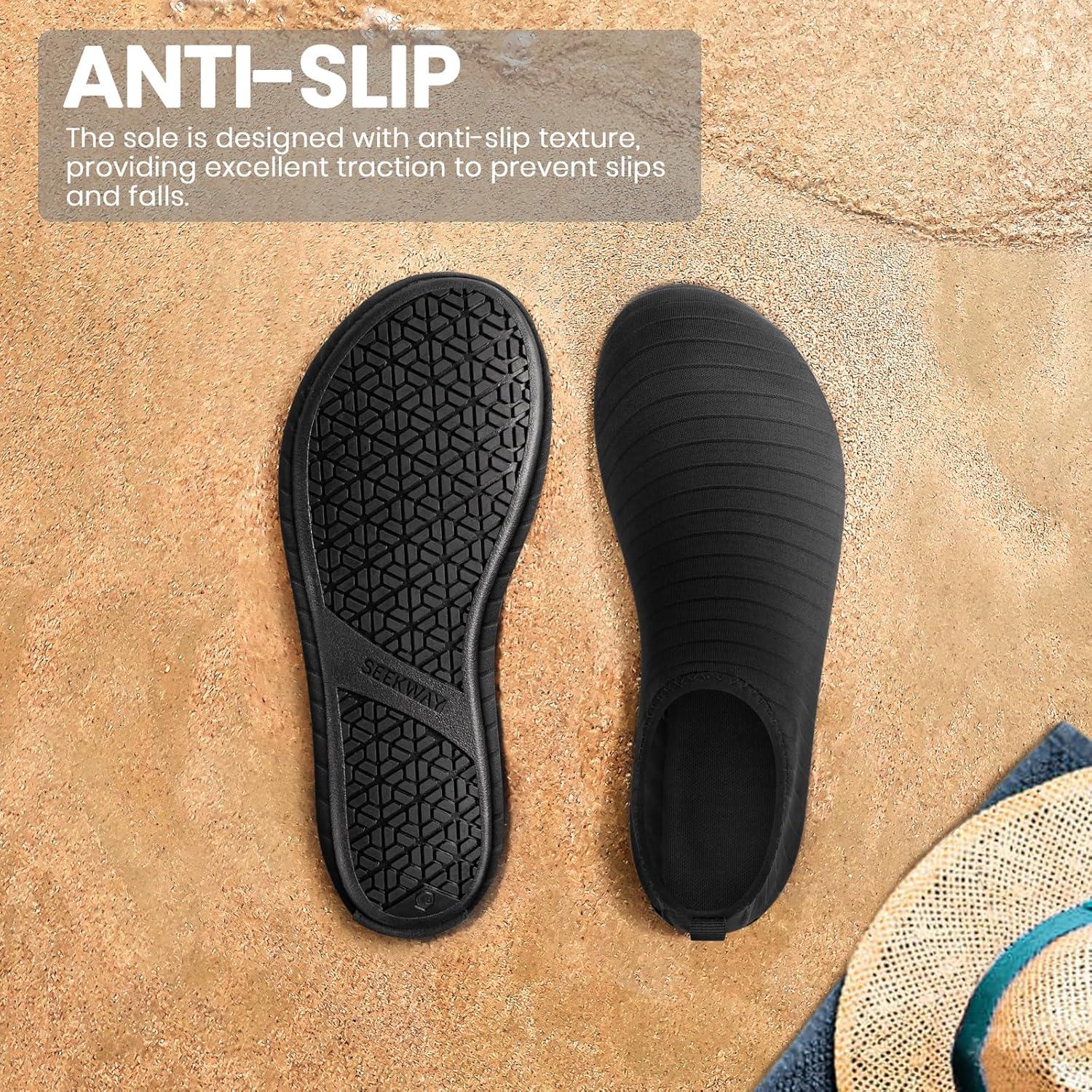 imageSEEKWAY Water Shoes Women Men Adult QuickDry Aqua Socks Barefoot Non Slip for Beach Swim River Pool Lake surf Black SK002U1astripe Black2
