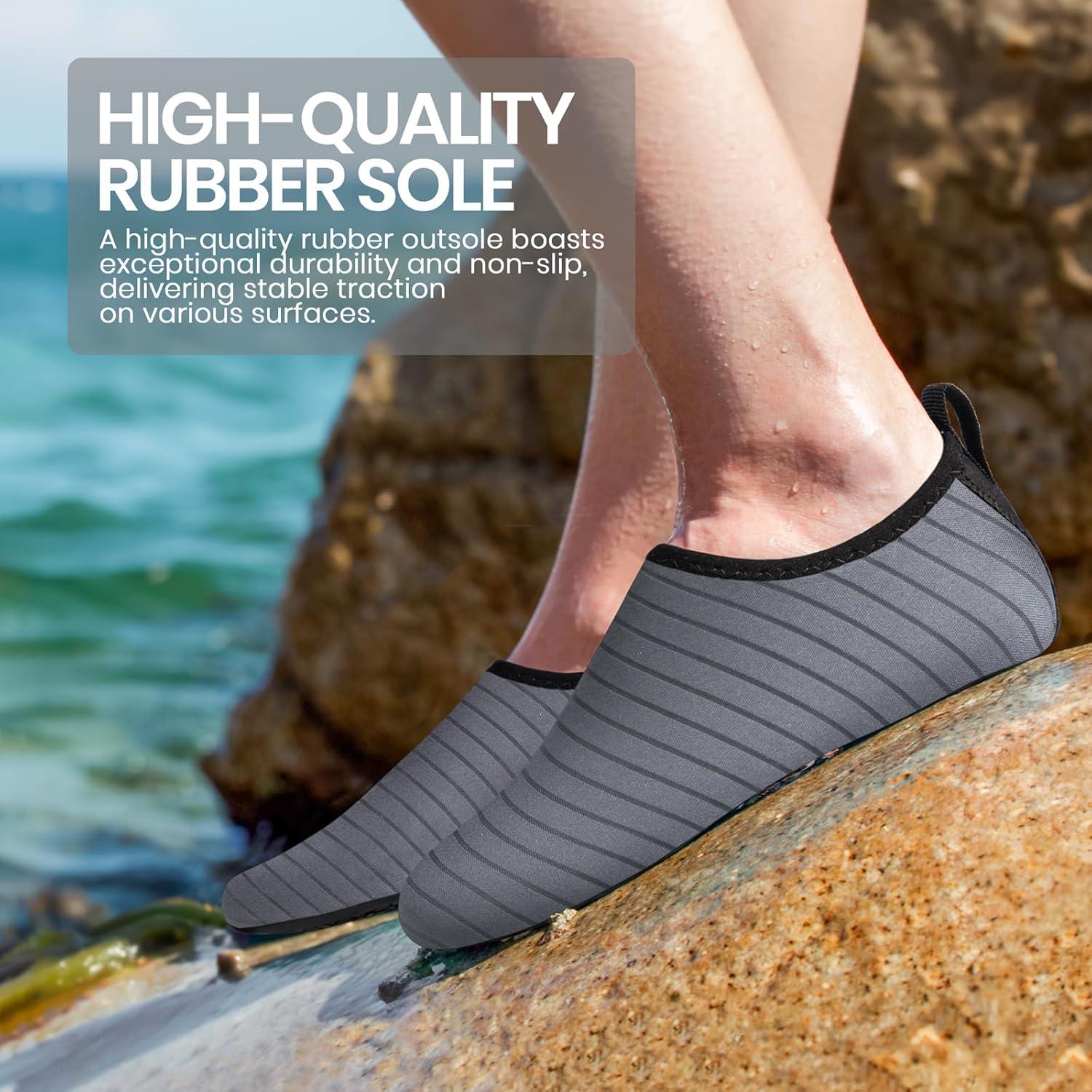 imageSEEKWAY Water Shoes Women Men Adult QuickDry Aqua Socks Barefoot Non Slip for Beach Swim River Pool Lake surf Black SK002U1bstripe Grey2