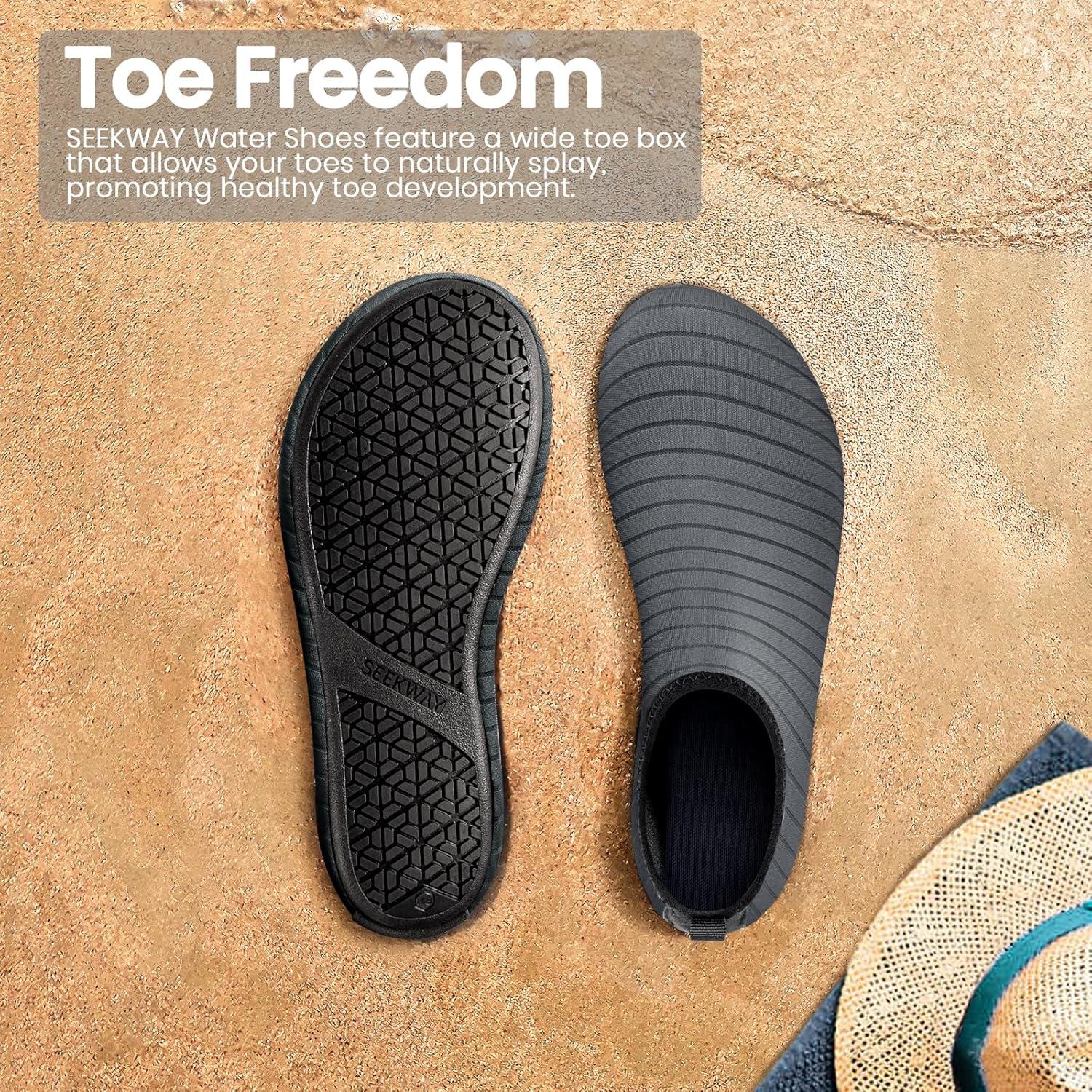 imageSEEKWAY Water Shoes Women Men Adult QuickDry Aqua Socks Barefoot Non Slip for Beach Swim River Pool Lake surf Black SK002U1bstripe Grey2