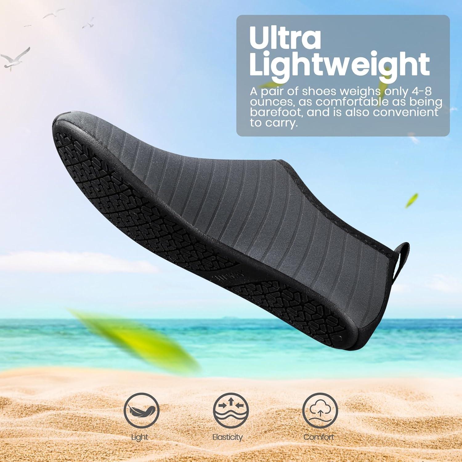 imageSEEKWAY Water Shoes Women Men Adult QuickDry Aqua Socks Barefoot Non Slip for Beach Swim River Pool Lake surf Black SK002U1bstripe Grey2