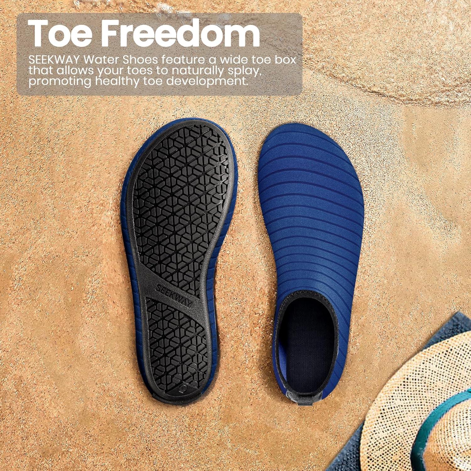 imageSEEKWAY Water Shoes Women Men Adult QuickDry Aqua Socks Barefoot Non Slip for Beach Swim River Pool Lake surf Black SK002U1cstripe Blue2