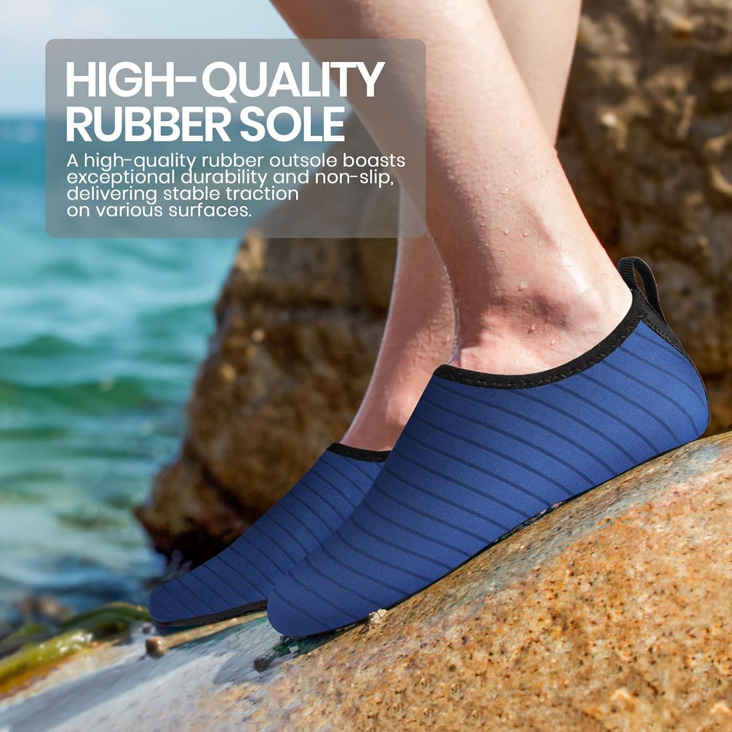imageSEEKWAY Water Shoes Women Men Adult QuickDry Aqua Socks Barefoot Non Slip for Beach Swim River Pool Lake surf Black SK002U1cstripe Blue2