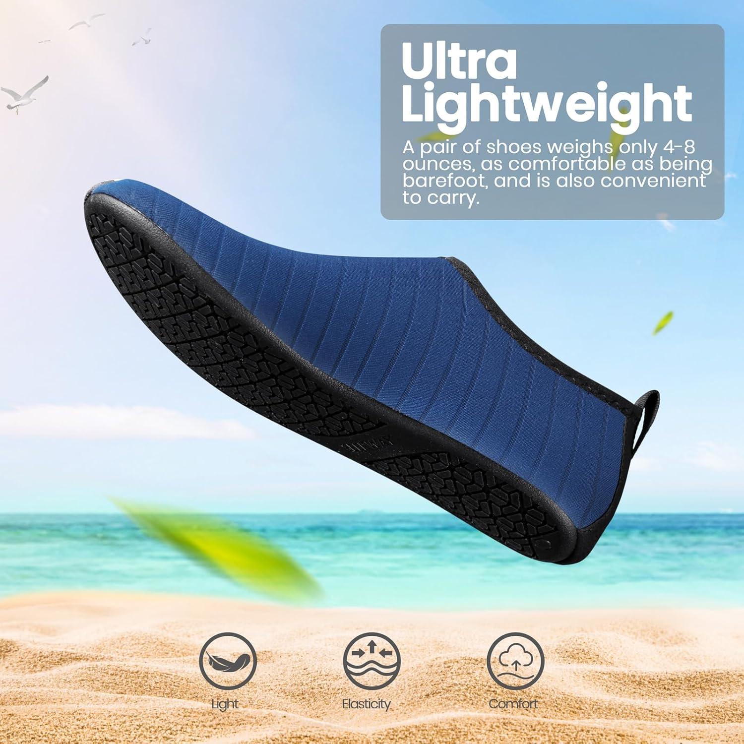 imageSEEKWAY Water Shoes Women Men Adult QuickDry Aqua Socks Barefoot Non Slip for Beach Swim River Pool Lake surf Black SK002U1cstripe Blue2