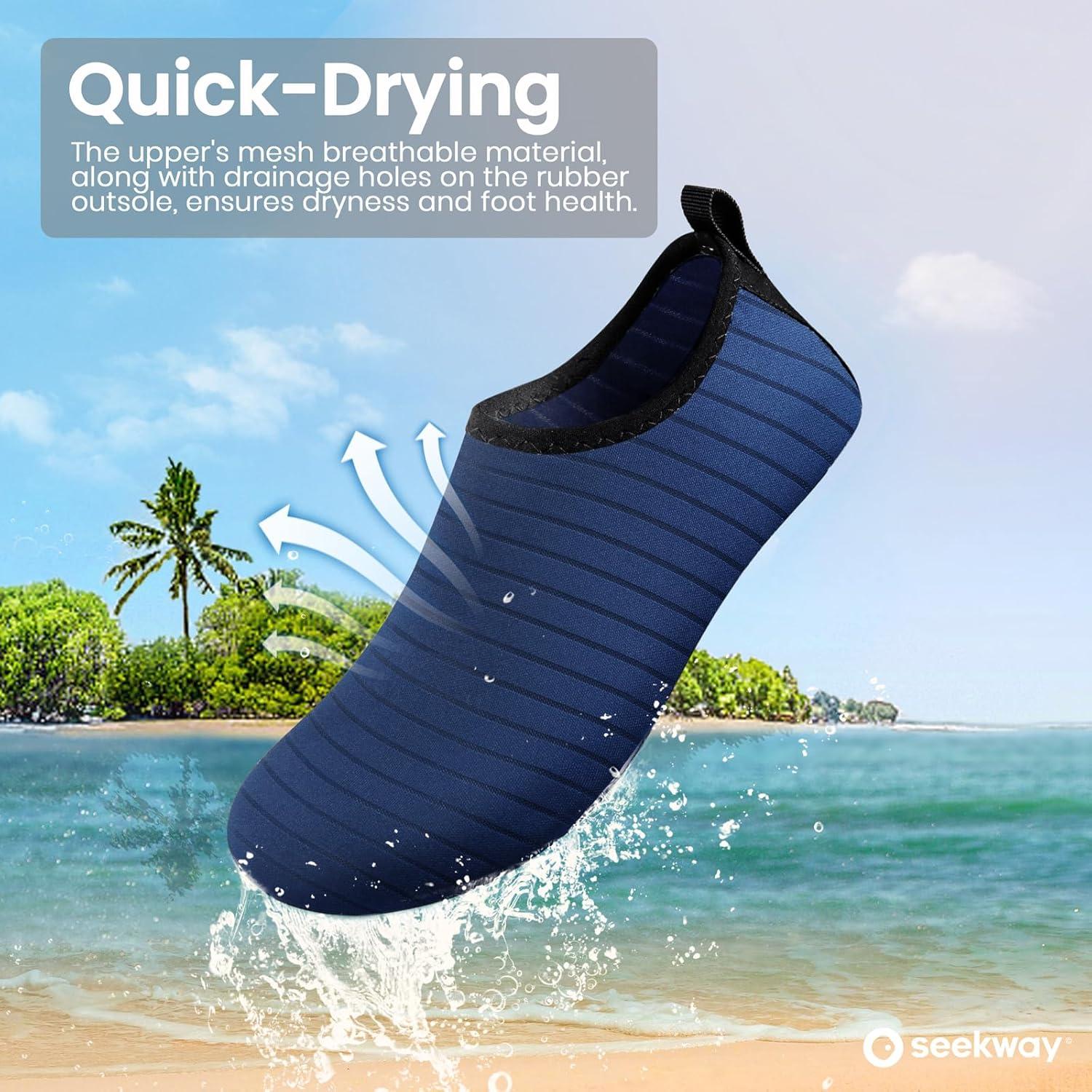 imageSEEKWAY Water Shoes Women Men Adult QuickDry Aqua Socks Barefoot Non Slip for Beach Swim River Pool Lake surf Black SK002U1cstripe Blue2
