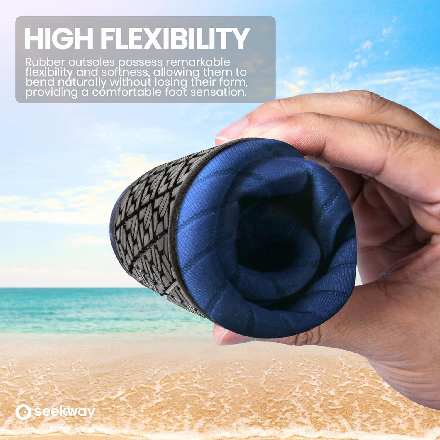 imageSEEKWAY Water Shoes Women Men Adult QuickDry Aqua Socks Barefoot Non Slip for Beach Swim River Pool Lake surf Black SK002U1cstripe Blue2