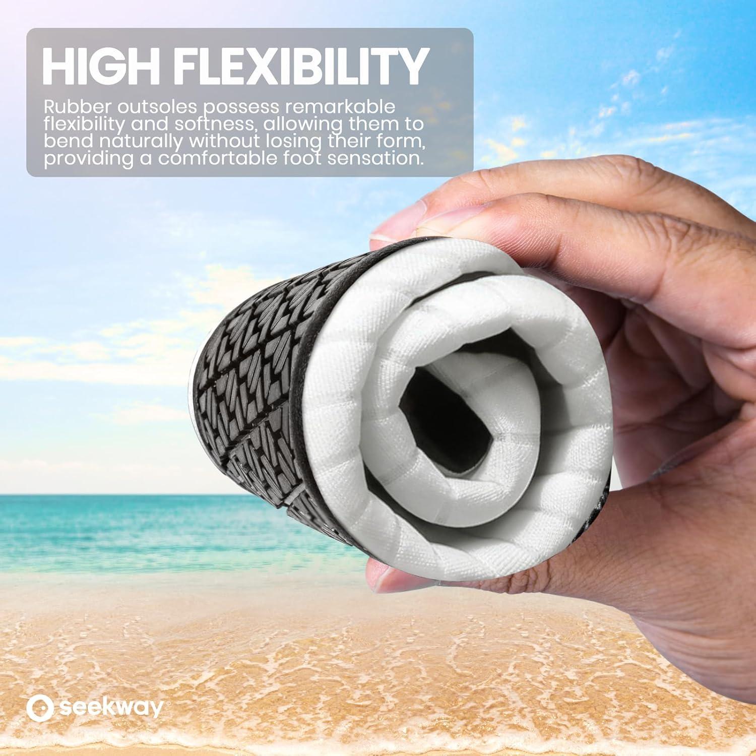 imageSEEKWAY Water Shoes Women Men Adult QuickDry Aqua Socks Barefoot Non Slip for Beach Swim River Pool Lake surf Black SK002U1dstripe White2
