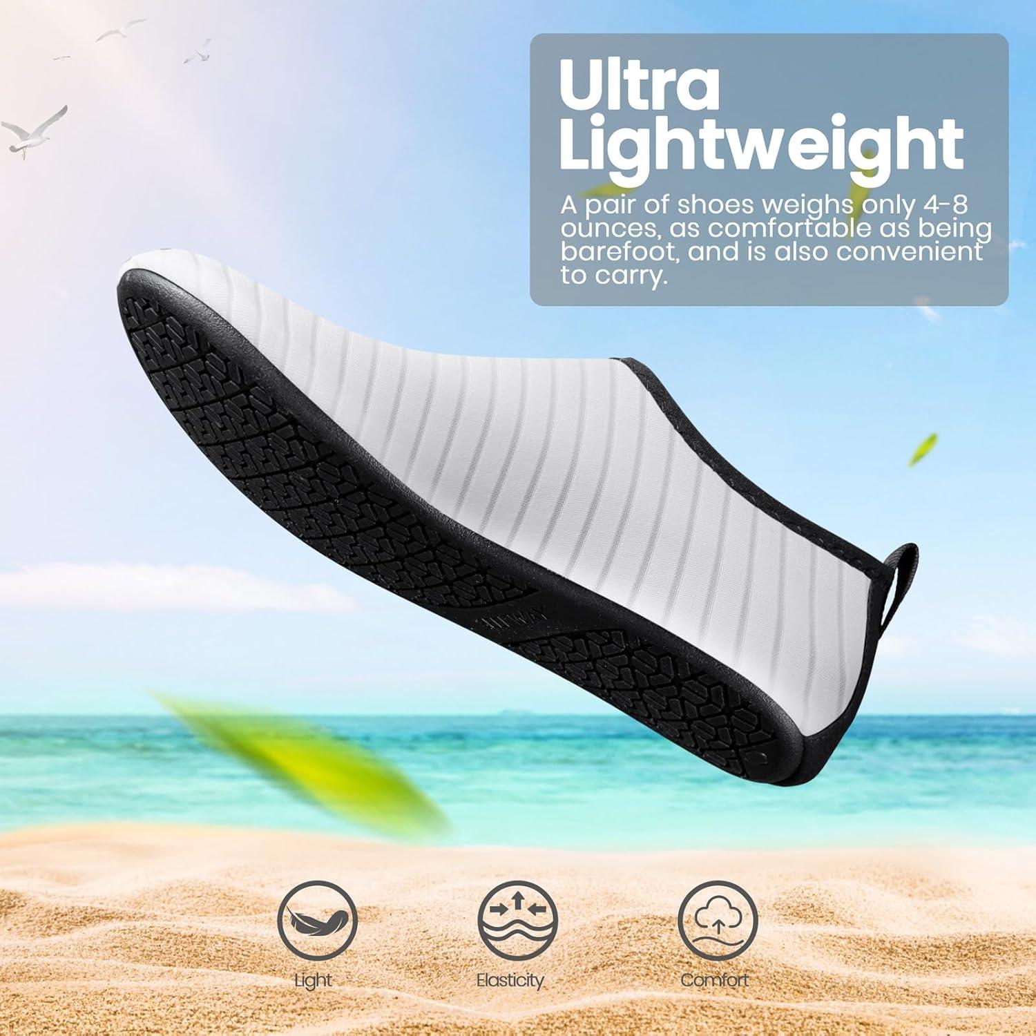 imageSEEKWAY Water Shoes Women Men Adult QuickDry Aqua Socks Barefoot Non Slip for Beach Swim River Pool Lake surf Black SK002U1dstripe White2