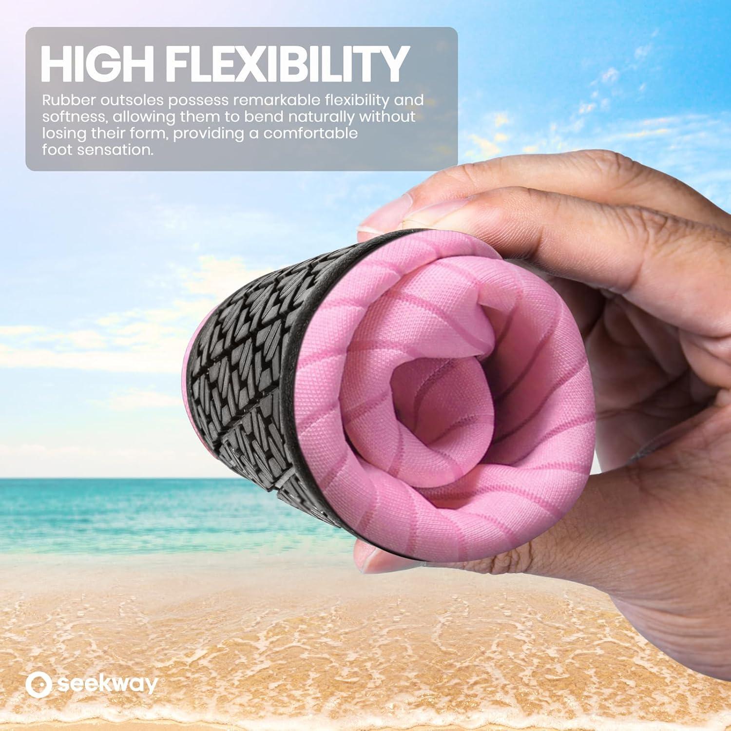 imageSEEKWAY Water Shoes Women Men Adult QuickDry Aqua Socks Barefoot Non Slip for Beach Swim River Pool Lake surf Black SK002U1estripe Pink2