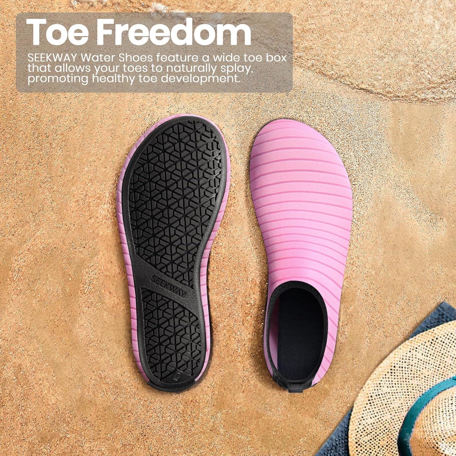 imageSEEKWAY Water Shoes Women Men Adult QuickDry Aqua Socks Barefoot Non Slip for Beach Swim River Pool Lake surf Black SK002U1estripe Pink2