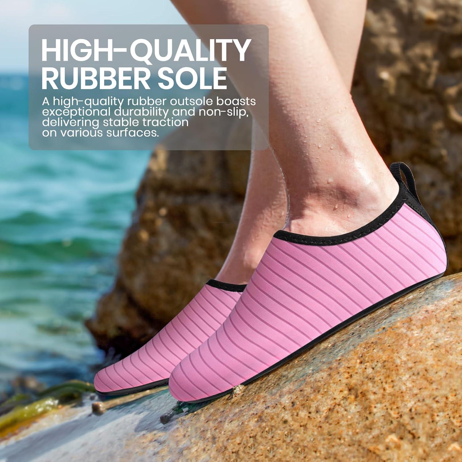 imageSEEKWAY Water Shoes Women Men Adult QuickDry Aqua Socks Barefoot Non Slip for Beach Swim River Pool Lake surf Black SK002U1estripe Pink2