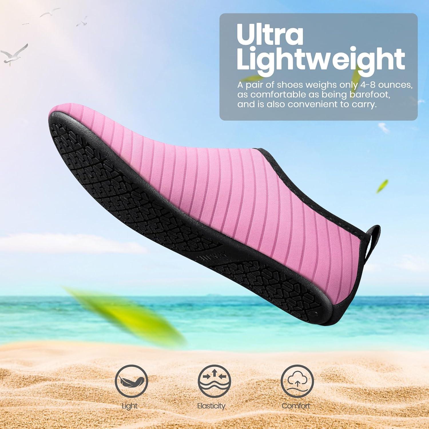 imageSEEKWAY Water Shoes Women Men Adult QuickDry Aqua Socks Barefoot Non Slip for Beach Swim River Pool Lake surf Black SK002U1estripe Pink2
