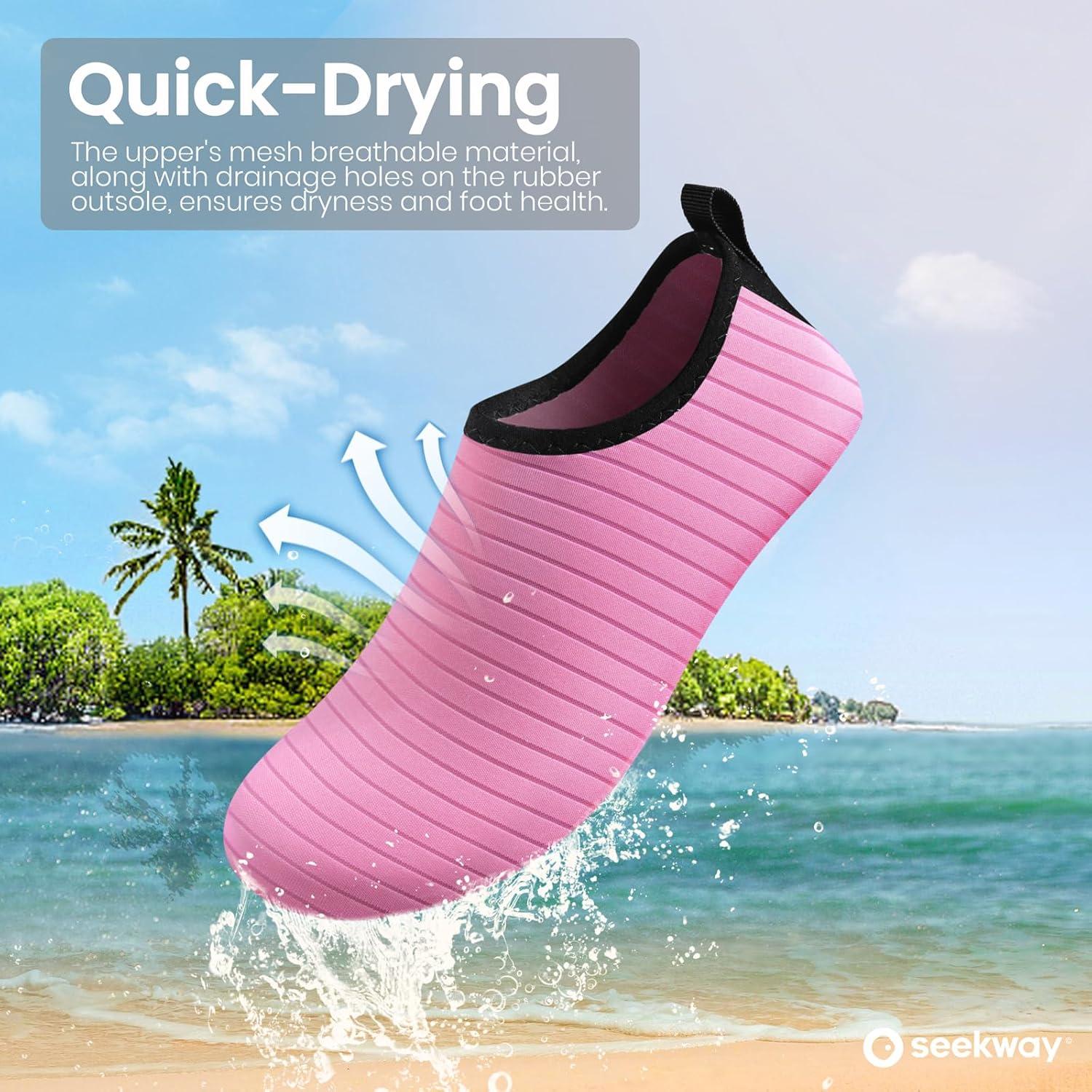 imageSEEKWAY Water Shoes Women Men Adult QuickDry Aqua Socks Barefoot Non Slip for Beach Swim River Pool Lake surf Black SK002U1estripe Pink2