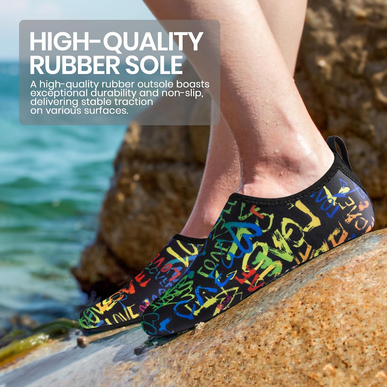imageSEEKWAY Water Shoes Women Men Adult QuickDry Aqua Socks Barefoot Non Slip for Beach Swim River Pool Lake surf Black SK002U2b1352 Love Rainbow