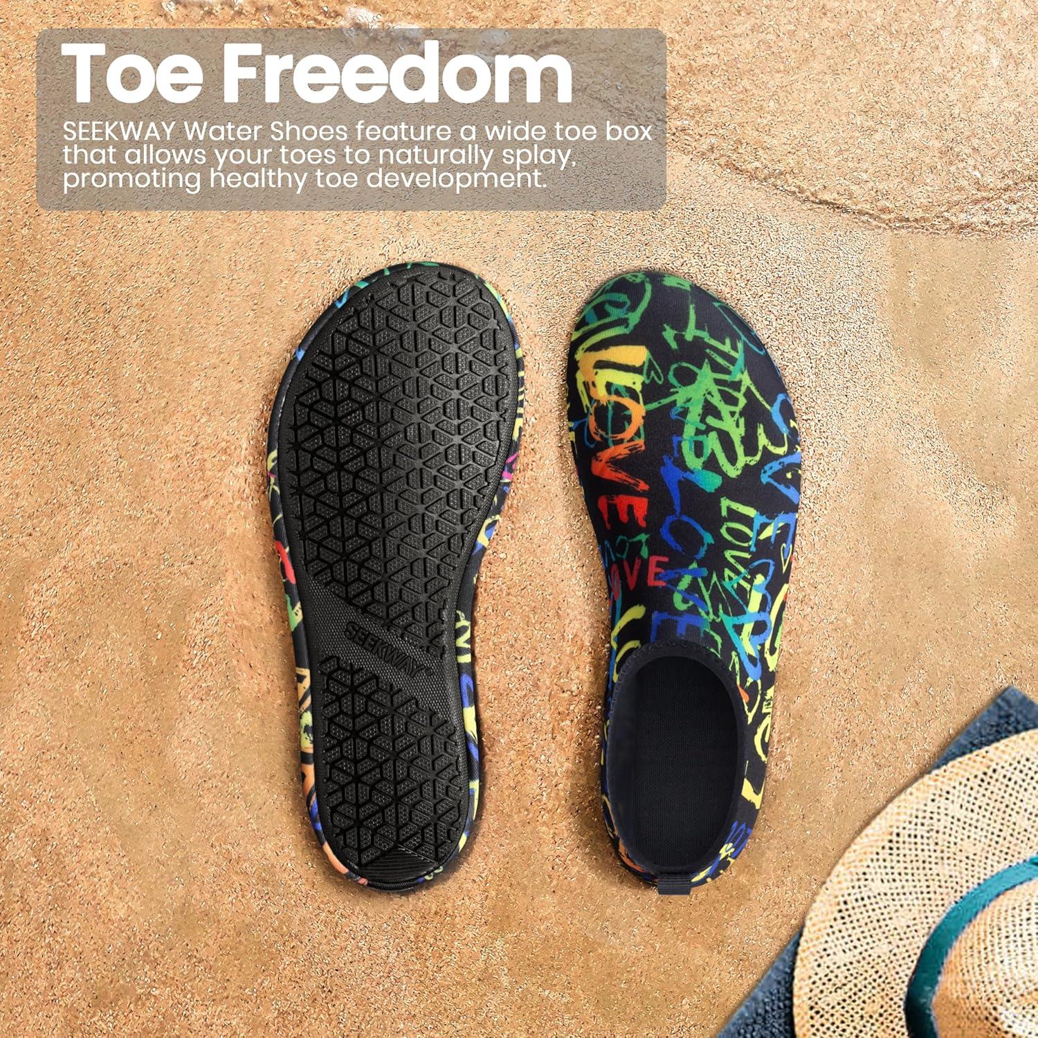 imageSEEKWAY Water Shoes Women Men Adult QuickDry Aqua Socks Barefoot Non Slip for Beach Swim River Pool Lake surf Black SK002U2b1352 Love Rainbow