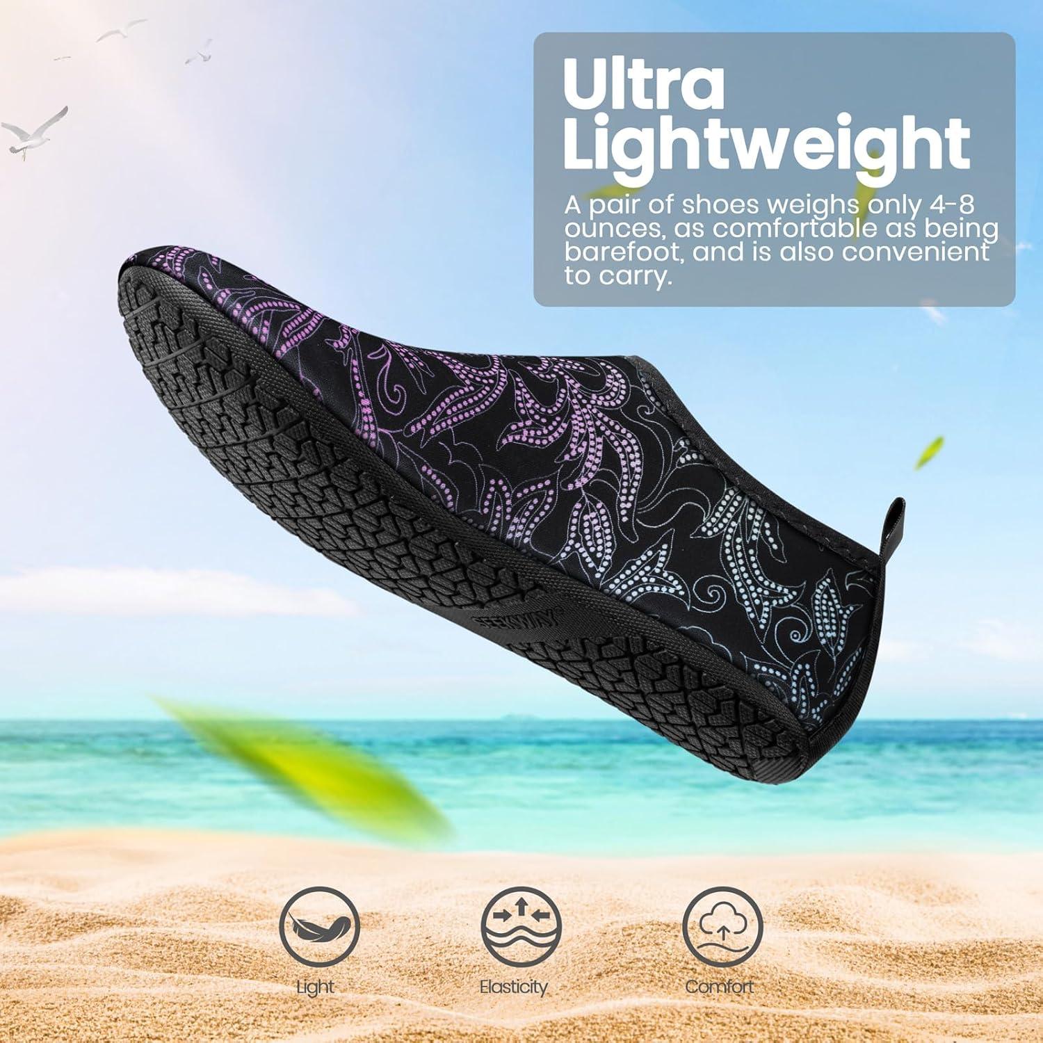 imageSEEKWAY Water Shoes Women Men Adult QuickDry Aqua Socks Barefoot Non Slip for Beach Swim River Pool Lake surf Black SK002U2c1423 Paisley