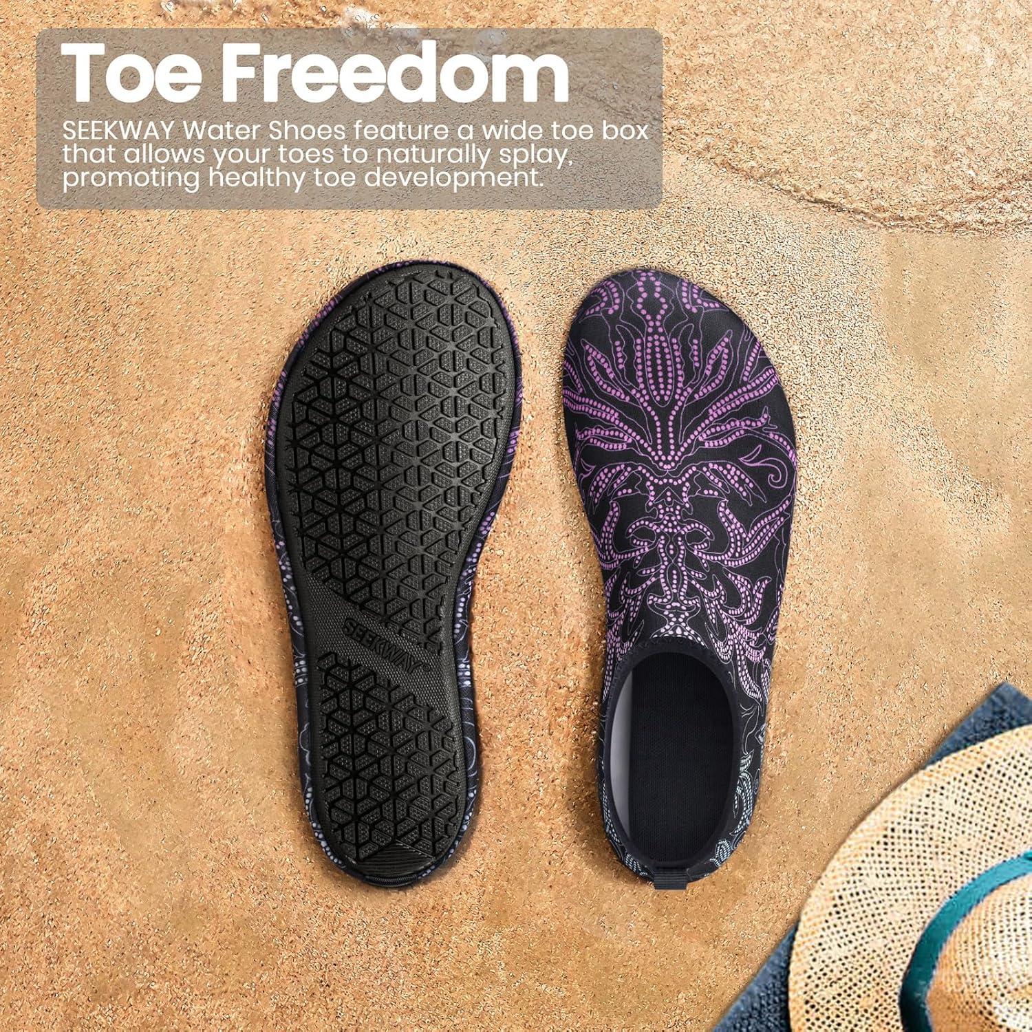 imageSEEKWAY Water Shoes Women Men Adult QuickDry Aqua Socks Barefoot Non Slip for Beach Swim River Pool Lake surf Black SK002U2c1423 Paisley