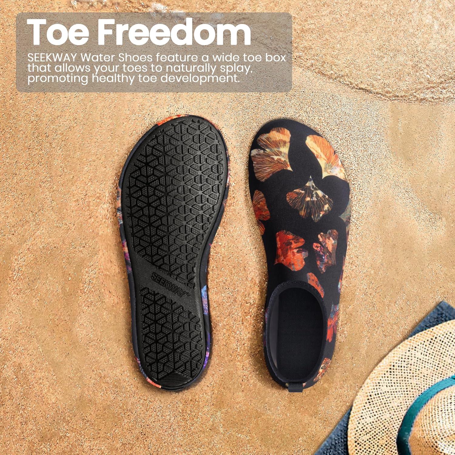 imageSEEKWAY Water Shoes Women Men Adult QuickDry Aqua Socks Barefoot Non Slip for Beach Swim River Pool Lake surf Black SK002U2d1294 Ginkgo Leaf