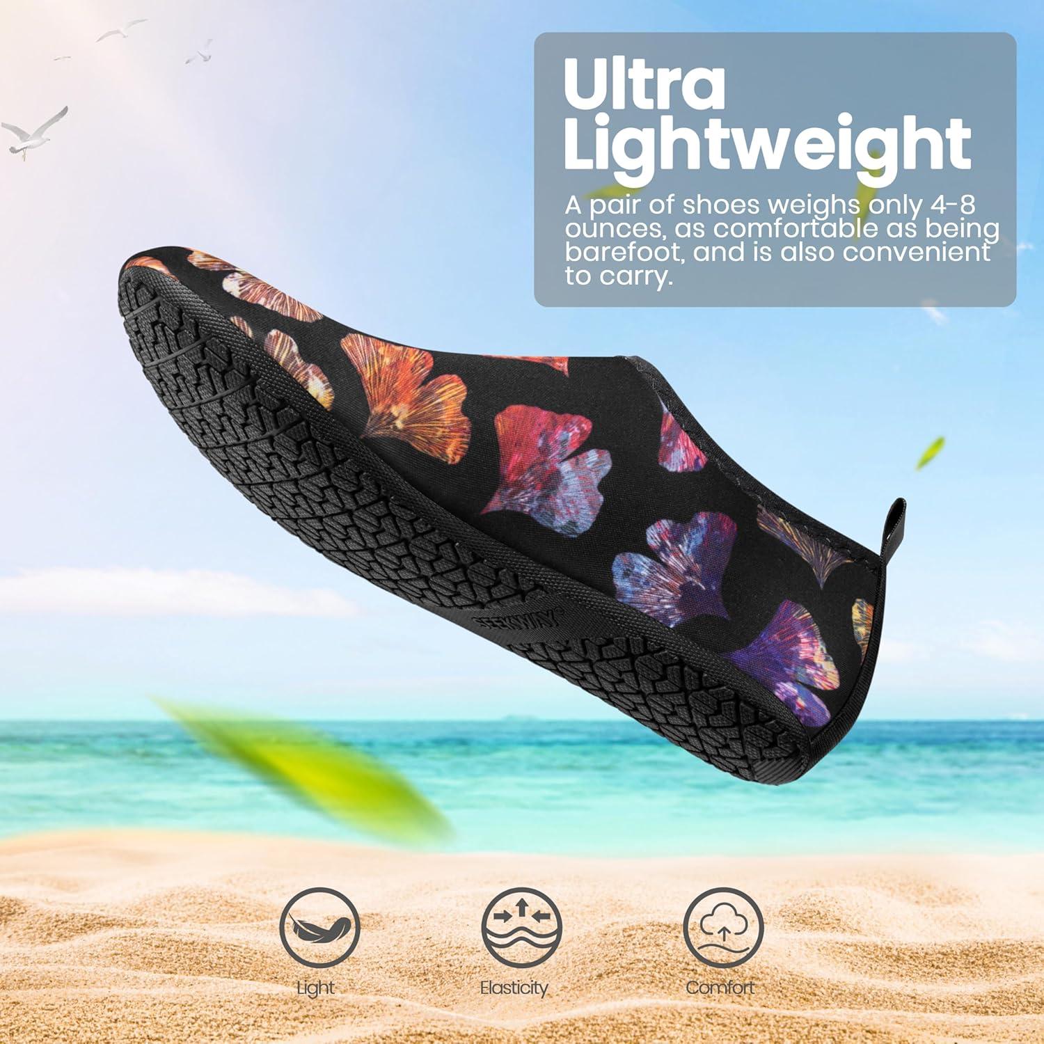 imageSEEKWAY Water Shoes Women Men Adult QuickDry Aqua Socks Barefoot Non Slip for Beach Swim River Pool Lake surf Black SK002U2d1294 Ginkgo Leaf