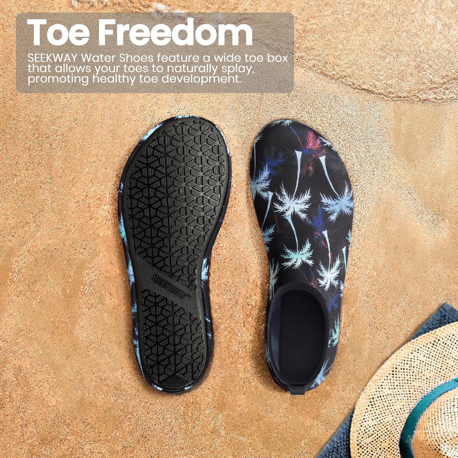 imageSEEKWAY Water Shoes Women Men Adult QuickDry Aqua Socks Barefoot Non Slip for Beach Swim River Pool Lake surf Black SK002U2e1302 Coconut Tree